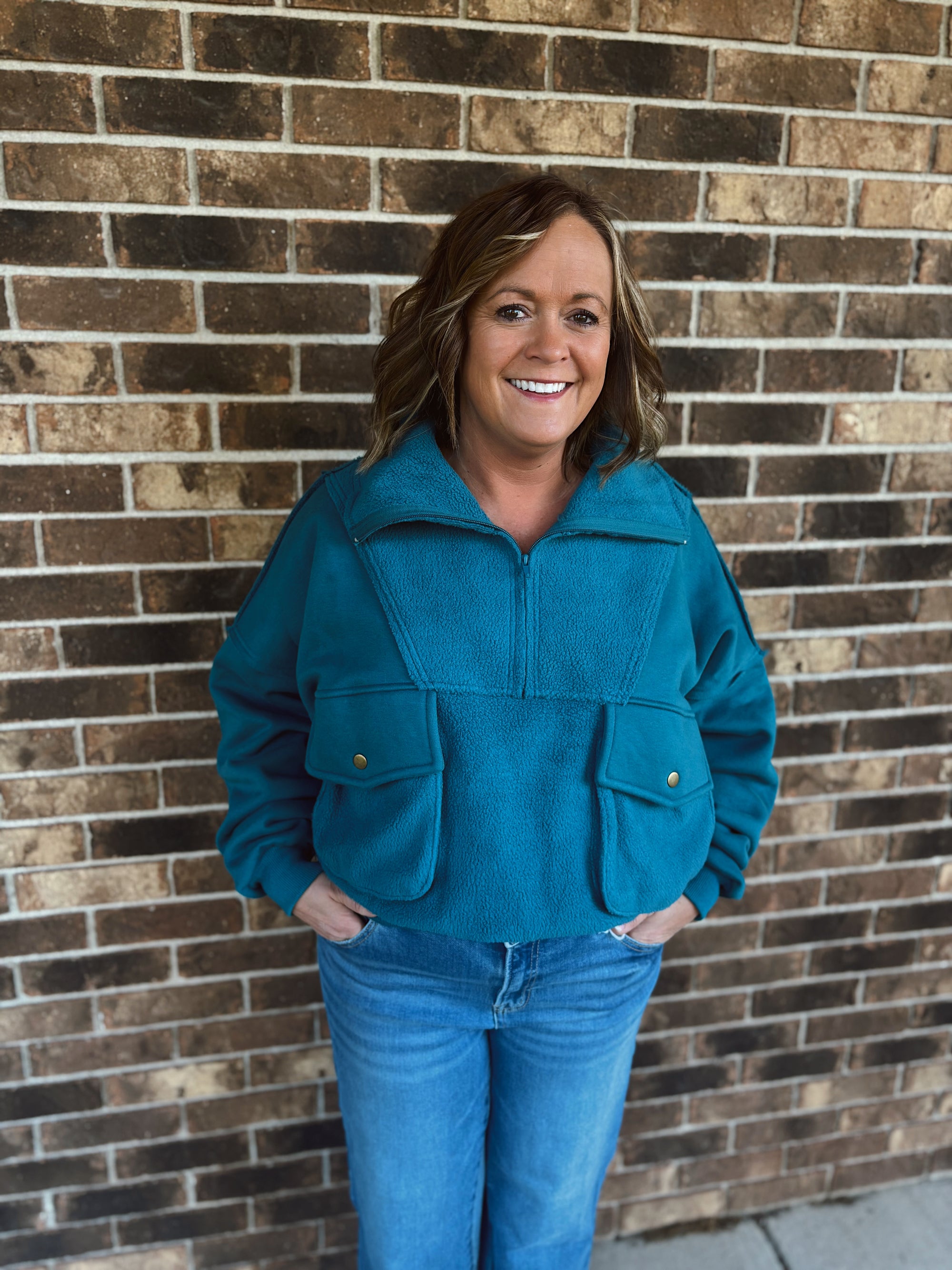 Teal Campus Pocket Pullover
