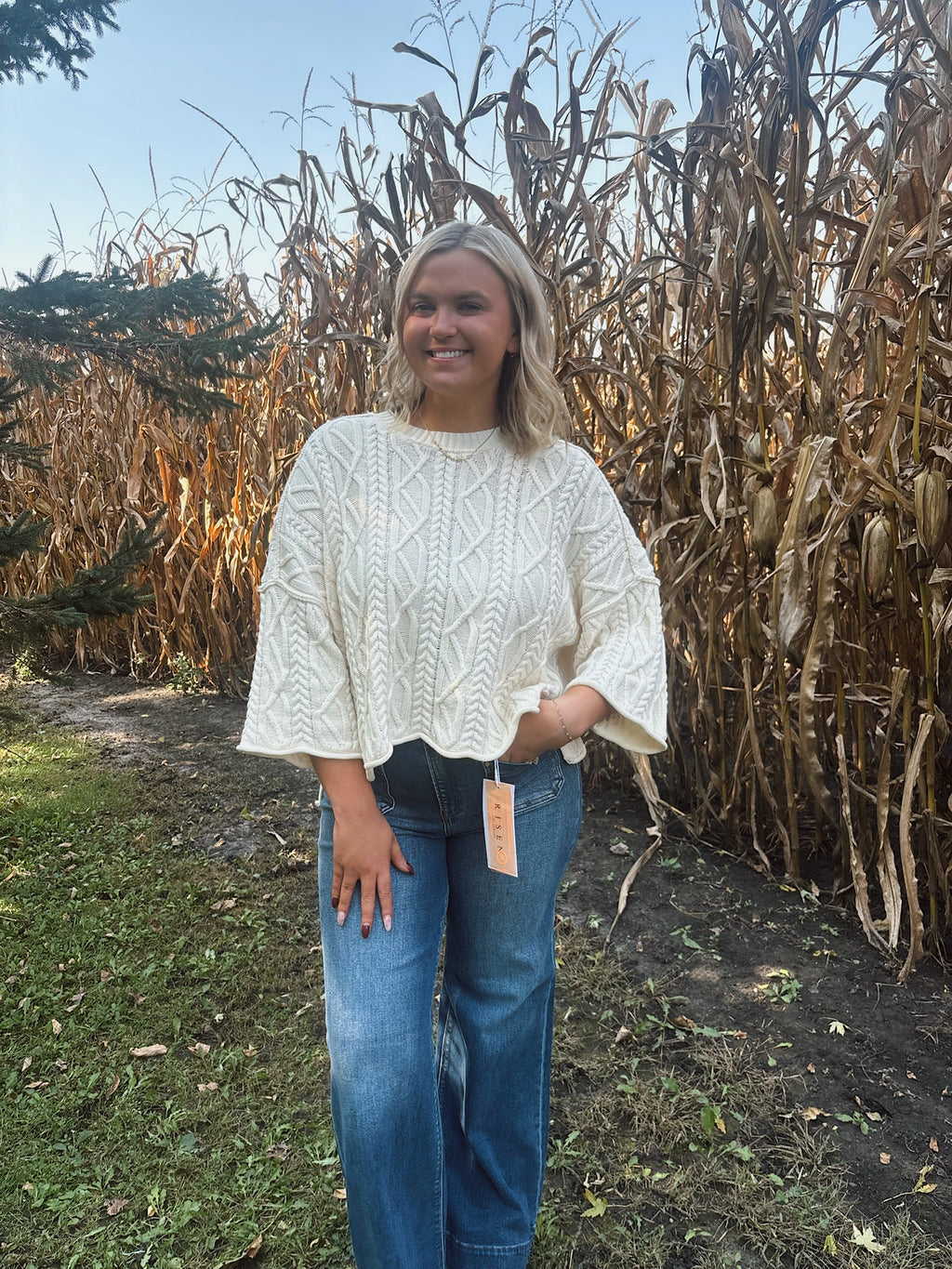 Cream Knit Bell Sleeve Sweater