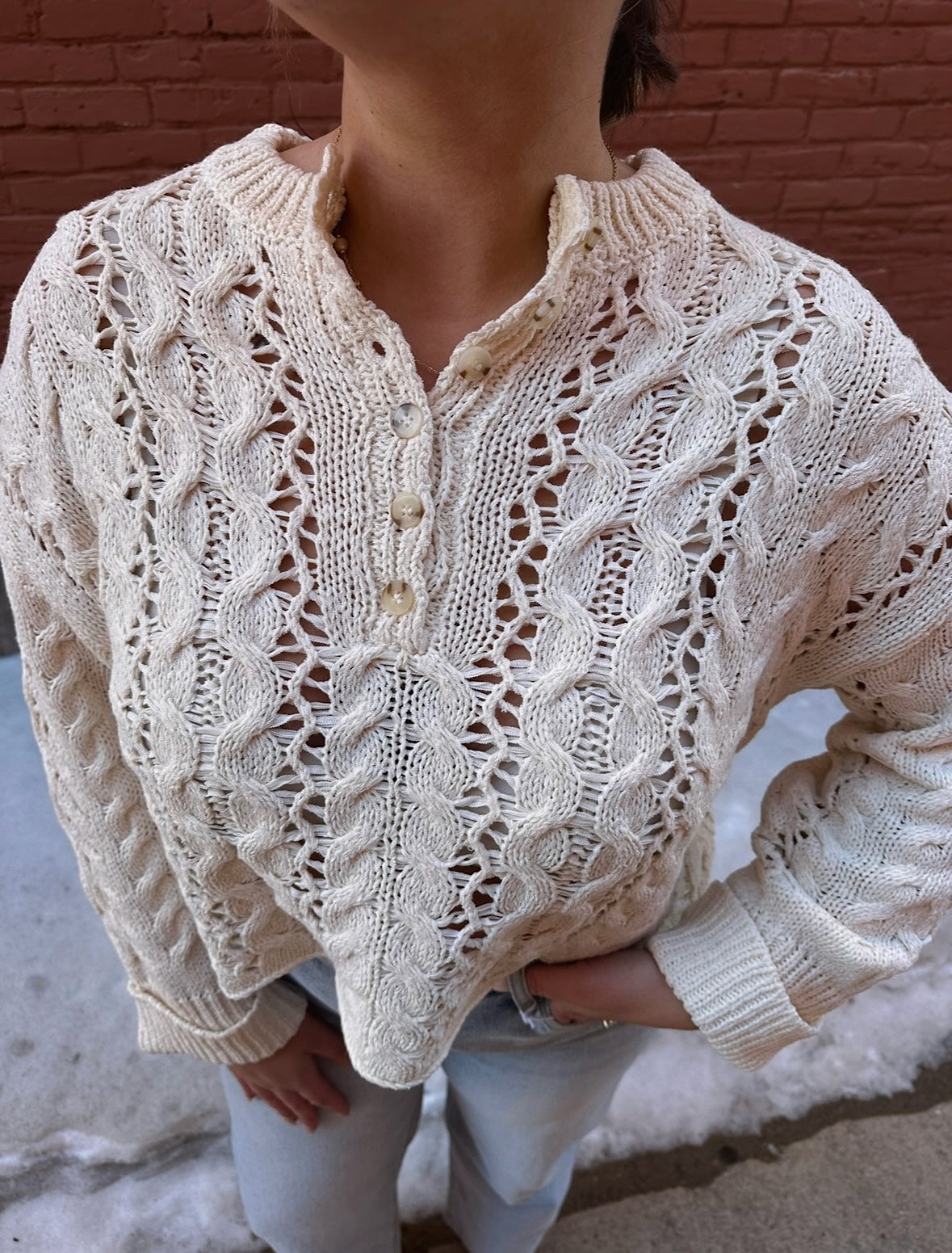 Ivory Twist Henley Knit