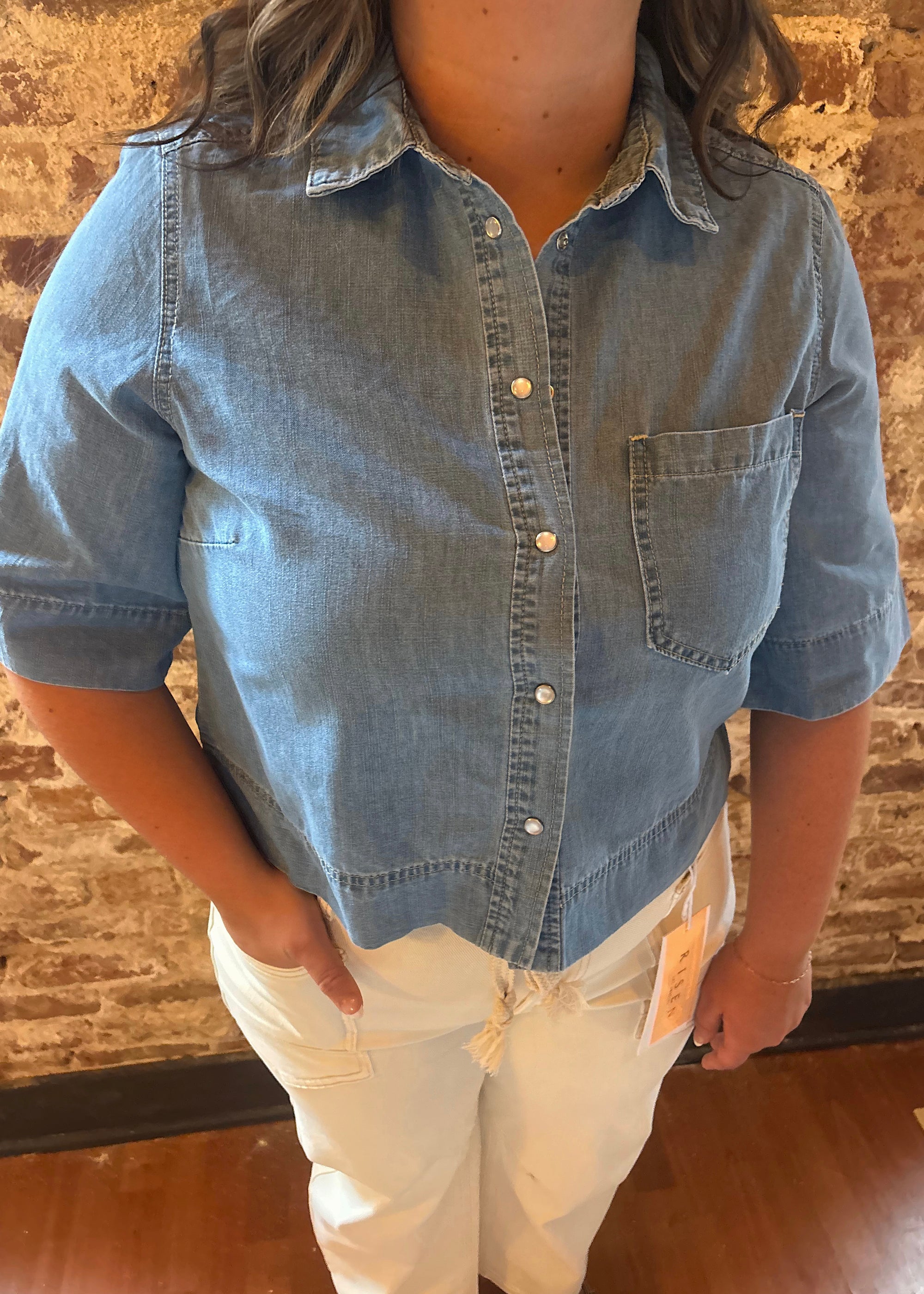 Effortless Denim Button Short Sleeve