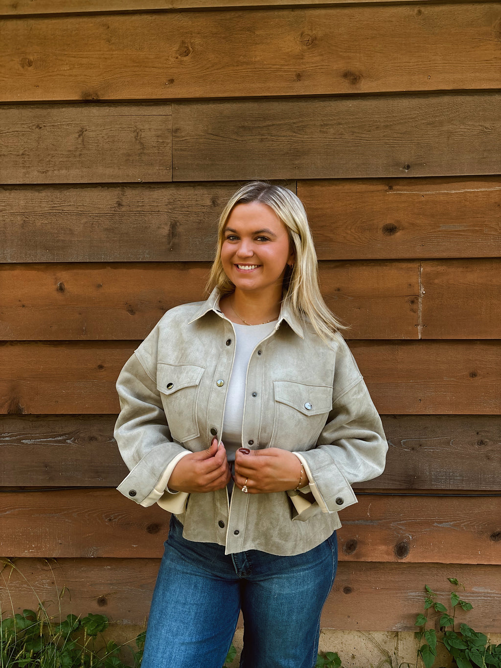 Sunday Stroll Suede Jacket- Dusty Olive