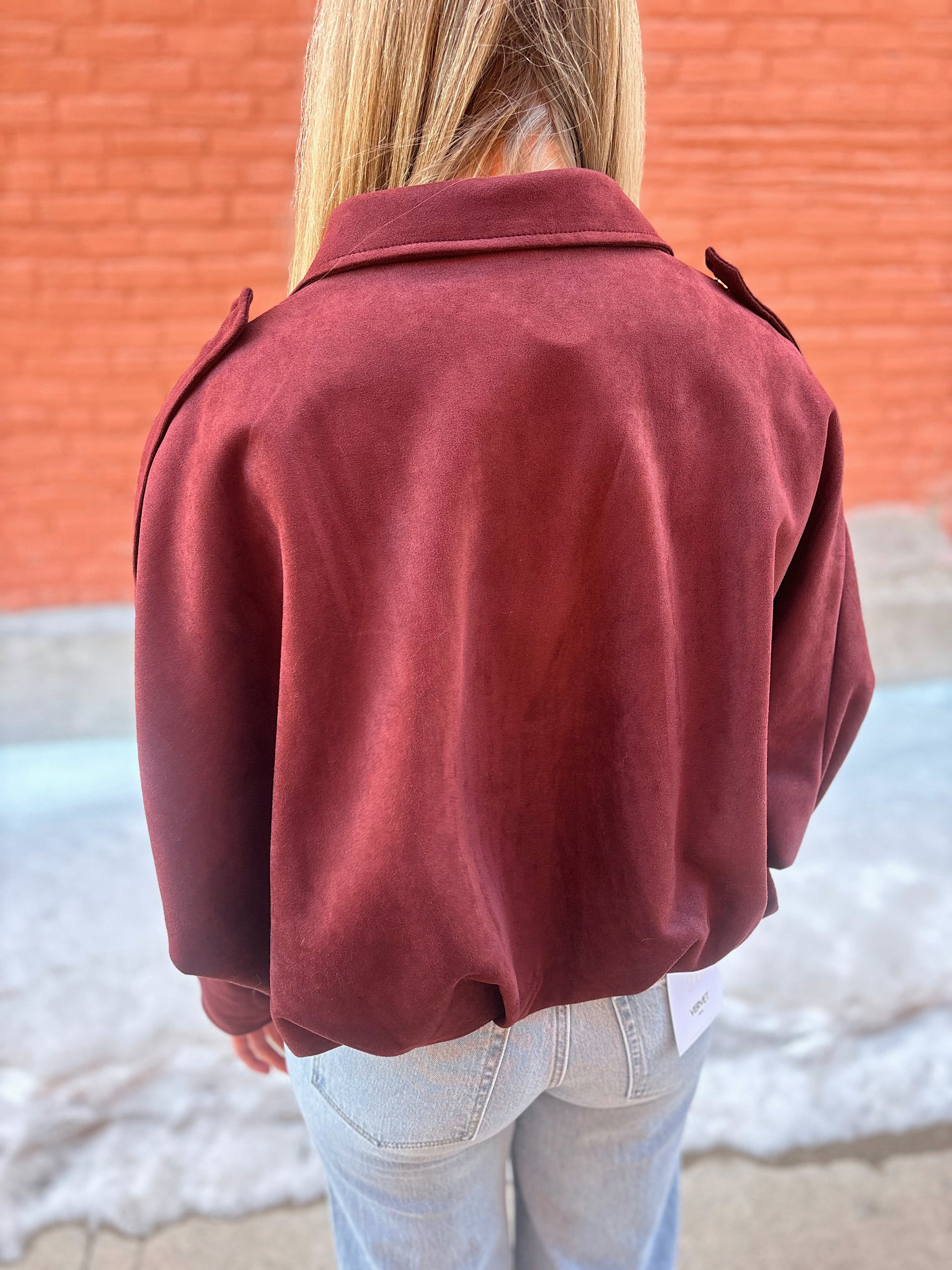 Vintage Merlot Suede Bomber