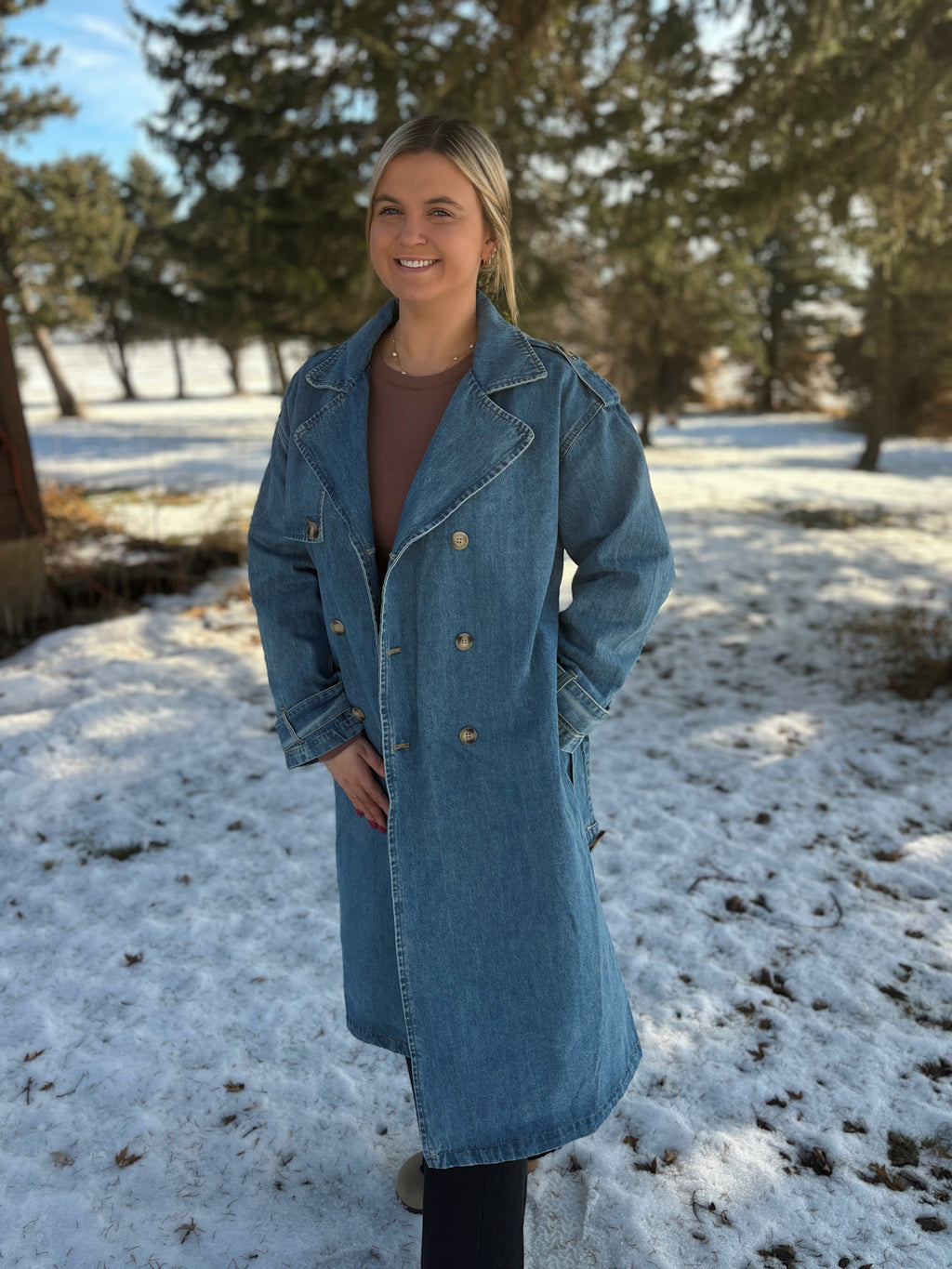 Downtown Belted Denim Trench