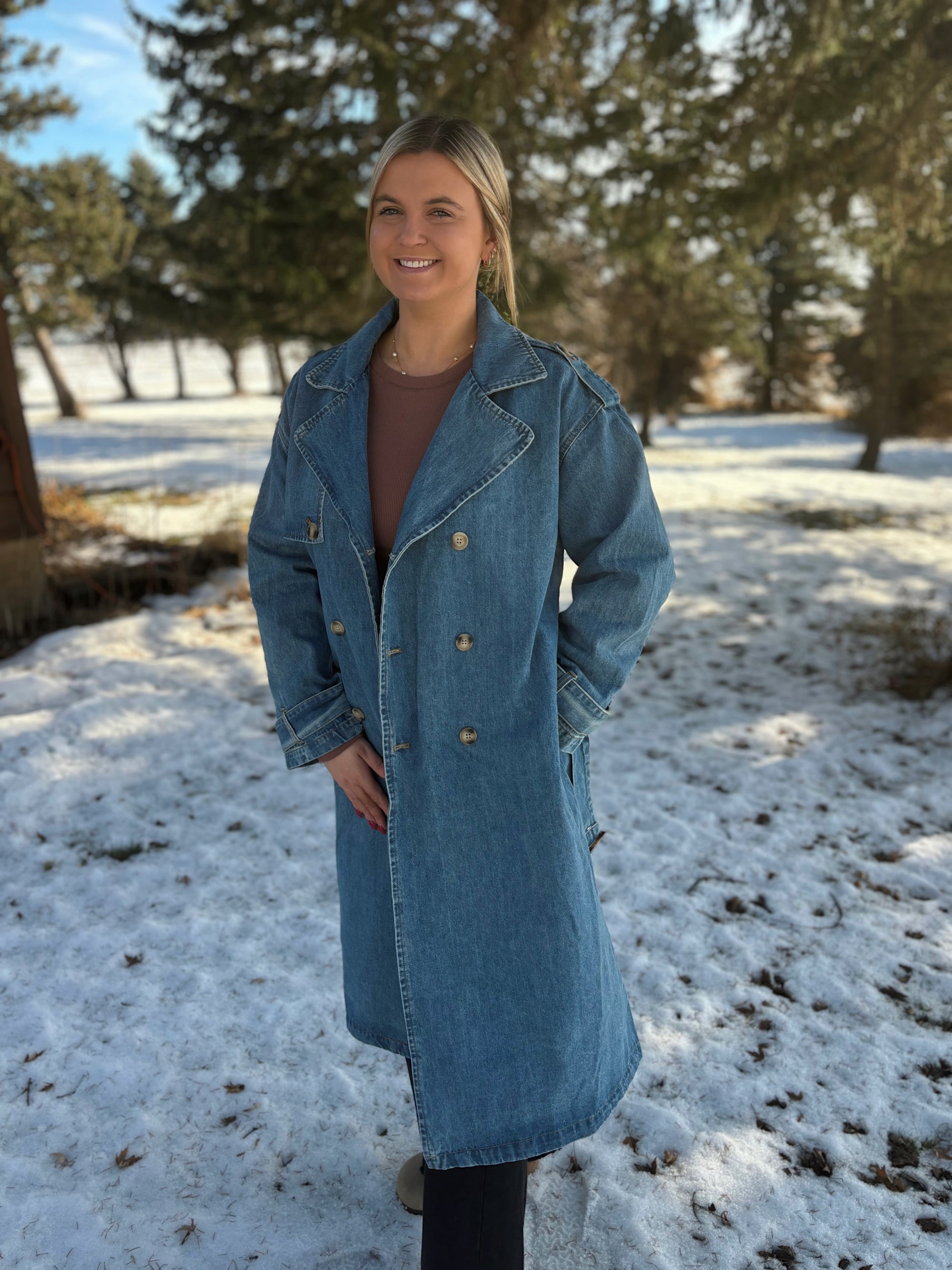 Downtown Belted Denim Trench