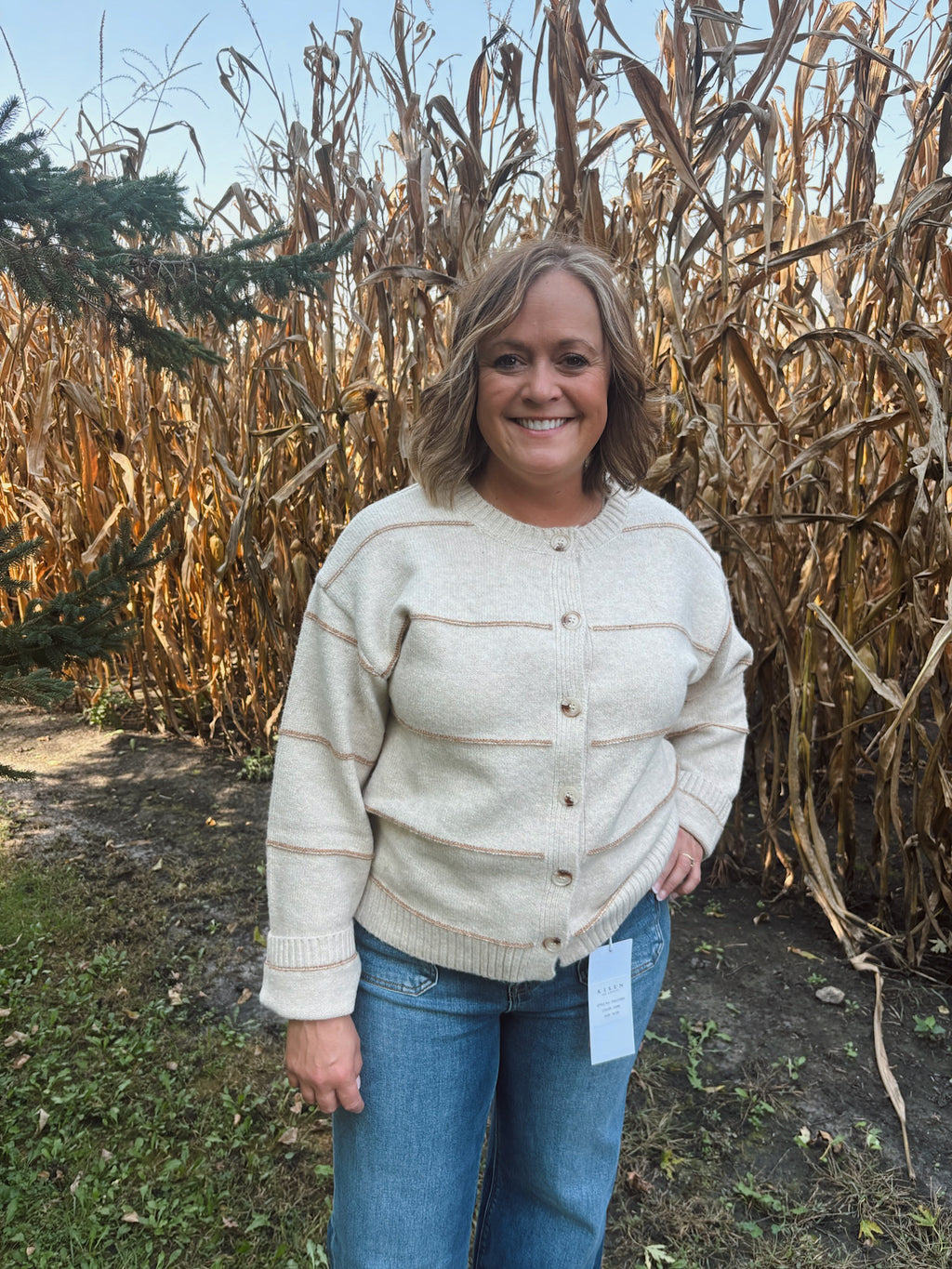 Chestnut Charm Stripe Buttondown Cardigan