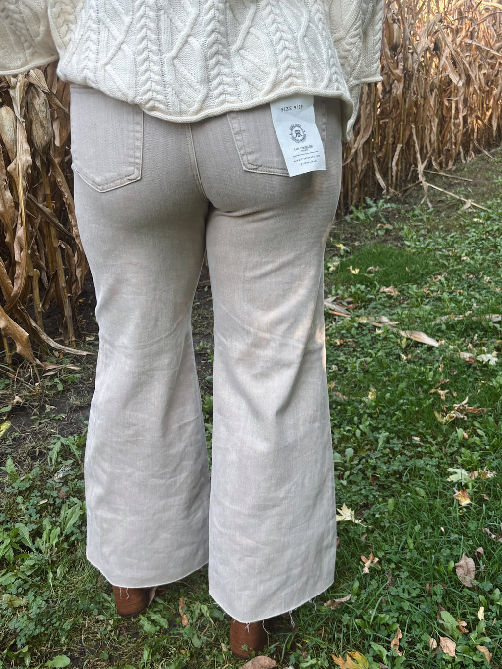 Risen High Rise Tummy Control Lurex Taupe Palazzo Pants