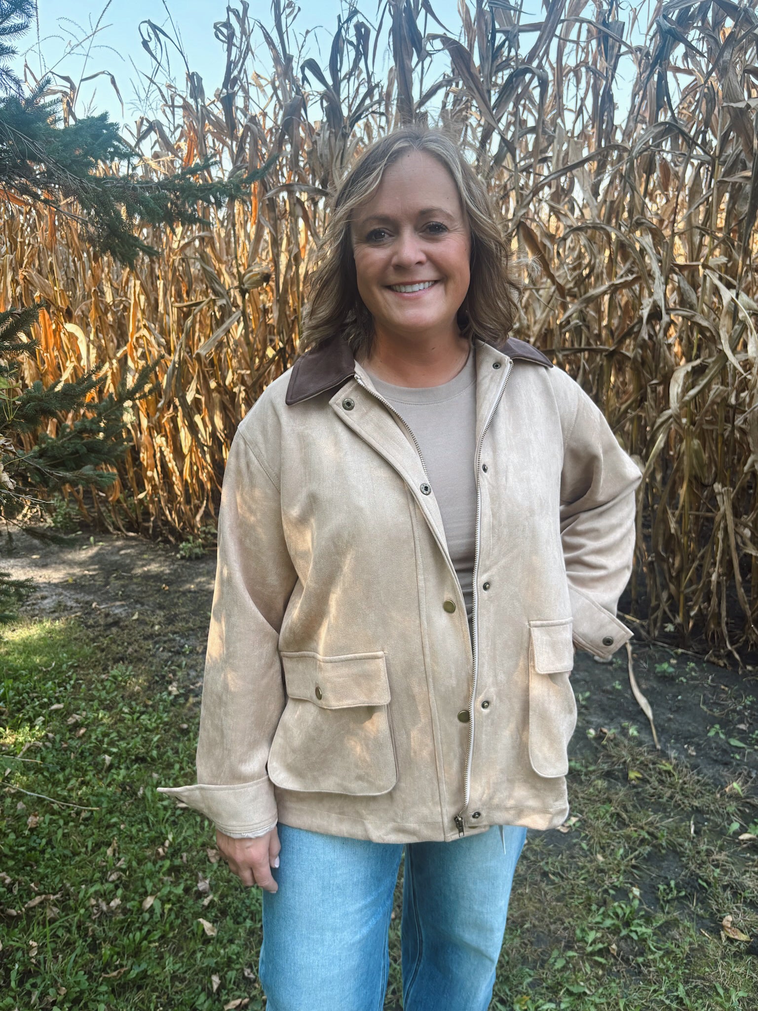 Sandstone Suede Collared Jacket