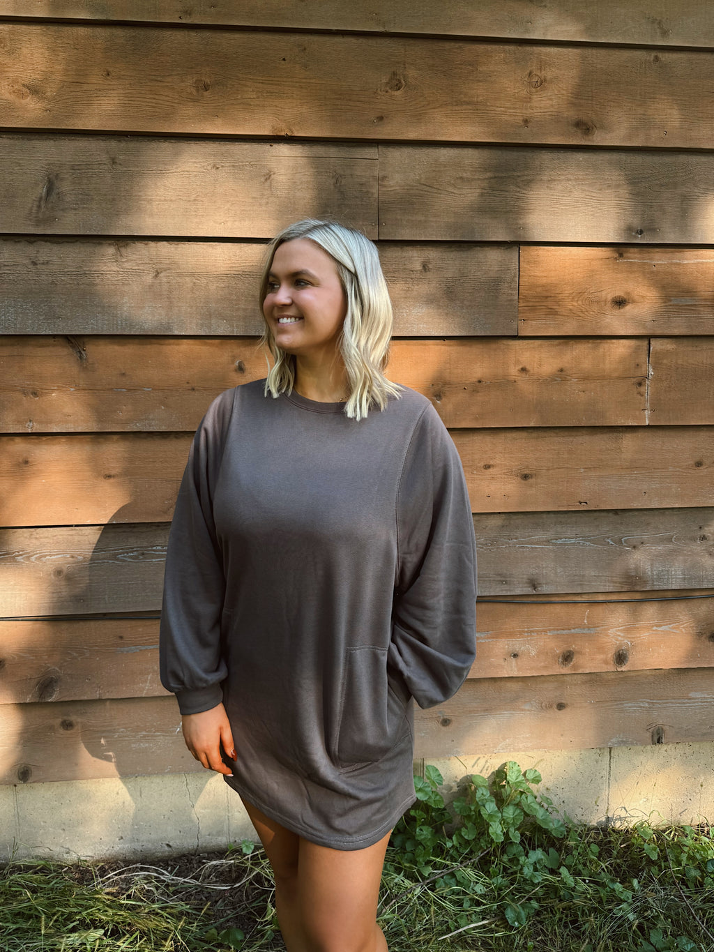 On The Go Sweatshirt Dress-Ash