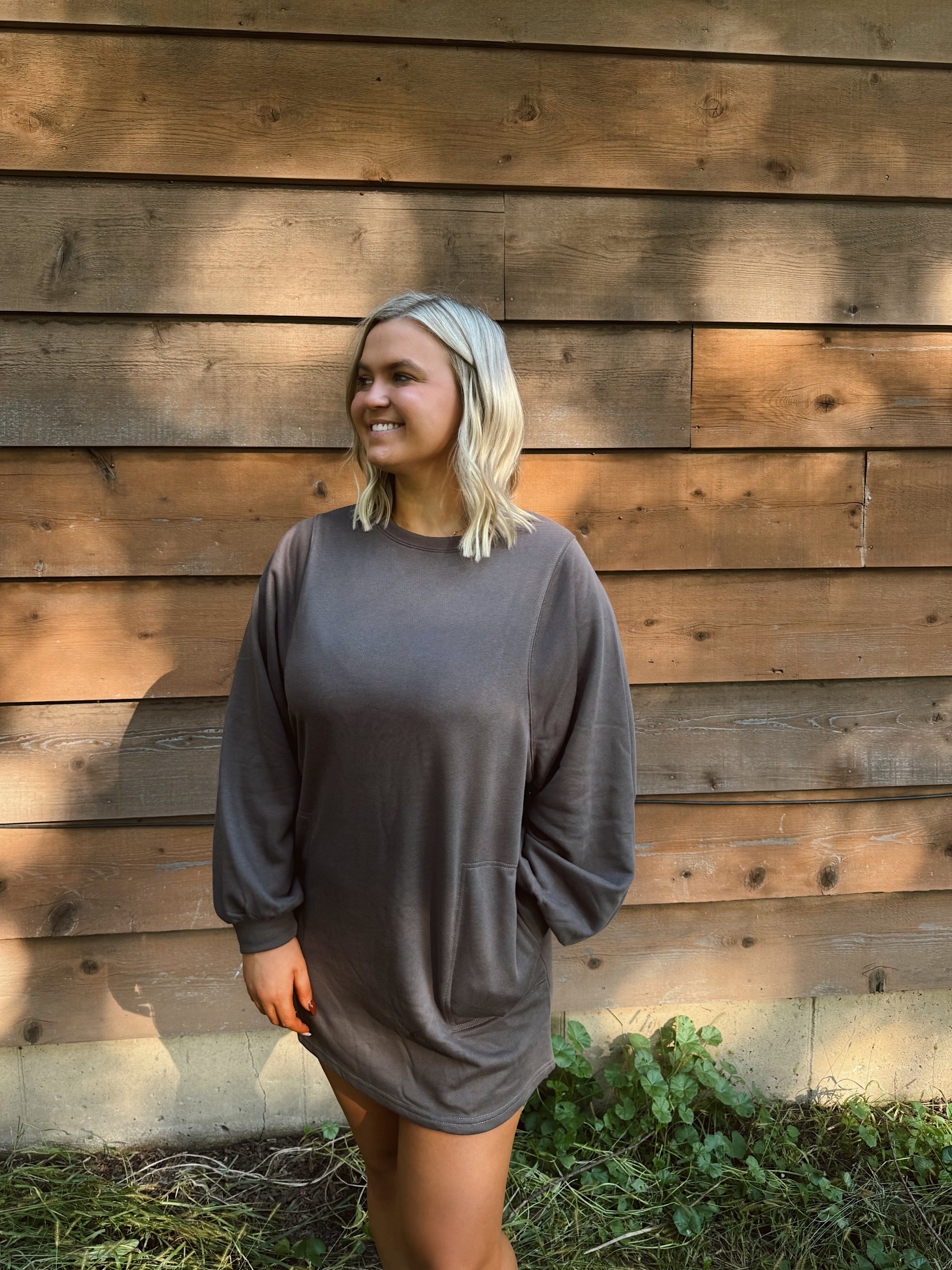 On The Go Sweatshirt Dress-Ash