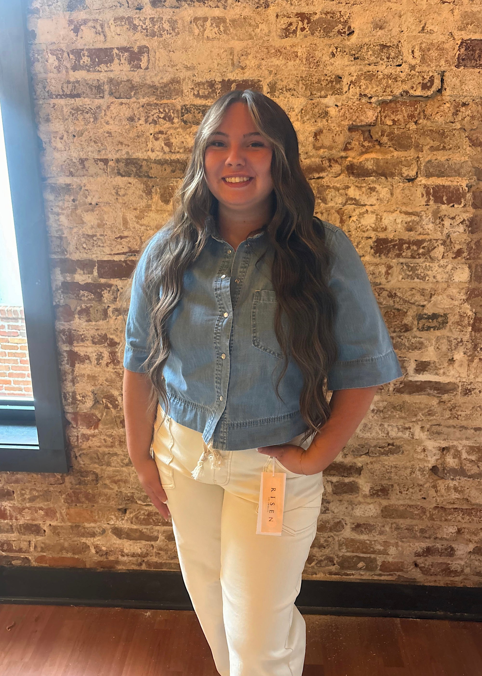 Effortless Denim Button Short Sleeve