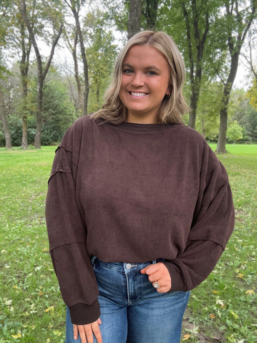 Chocolate Tiered Sleeve Boatneck