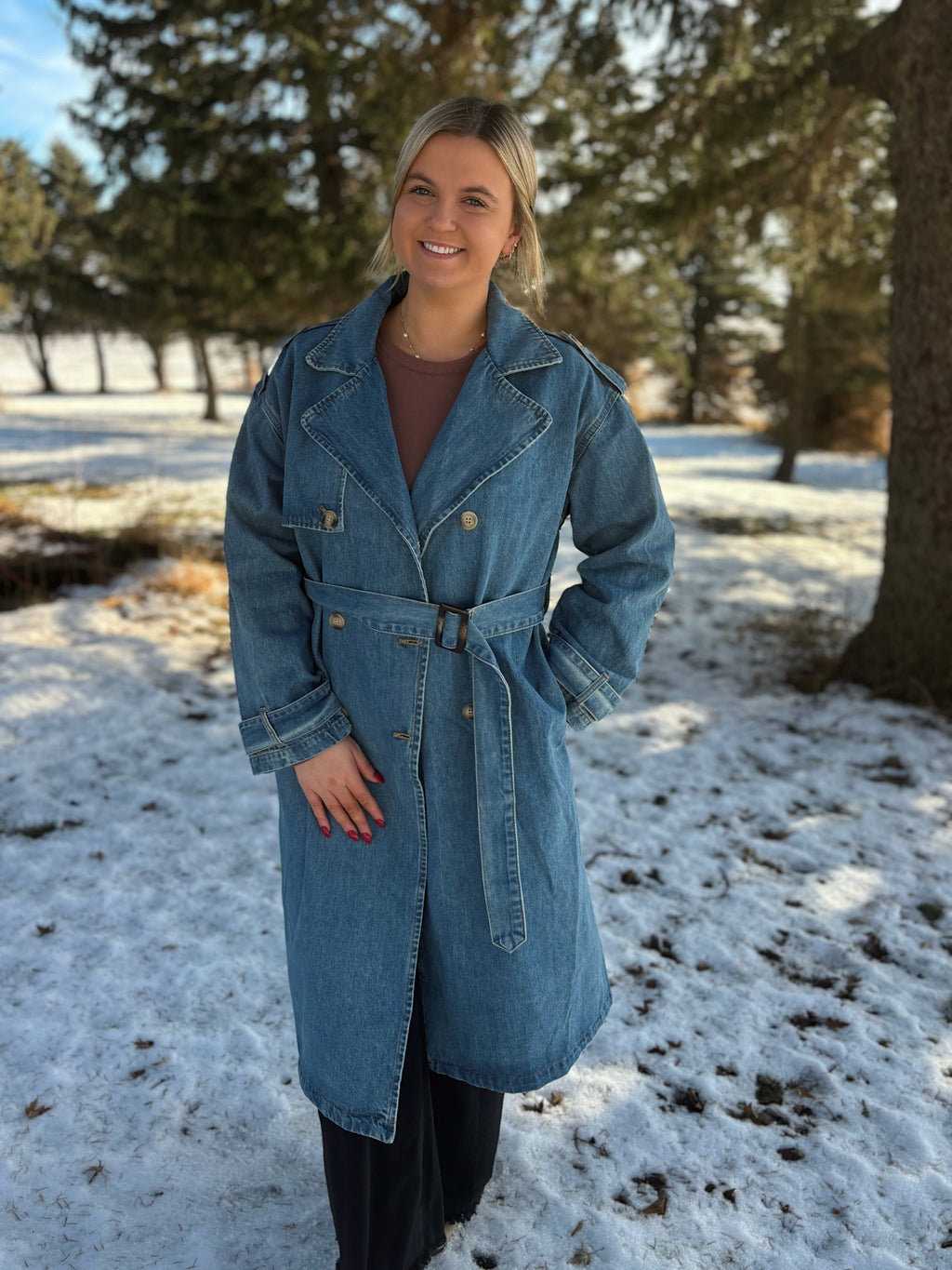 Downtown Belted Denim Trench