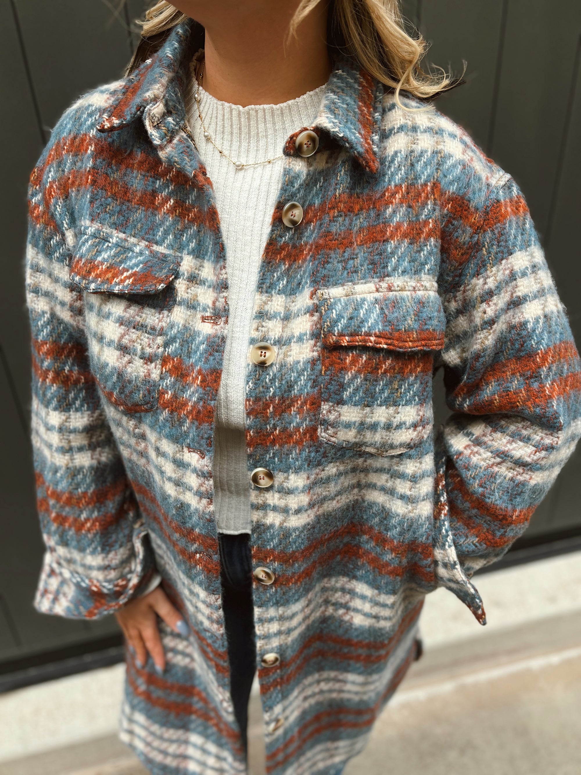 Cranberry Plaid Longline Jacket