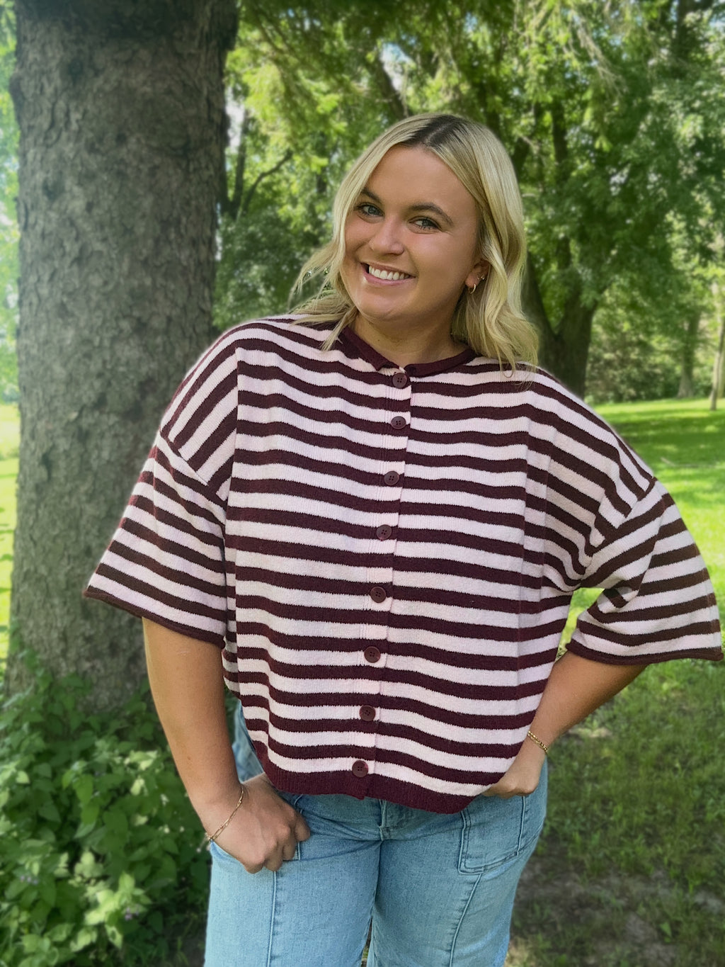 Berry Mocha Stripe Cardigan