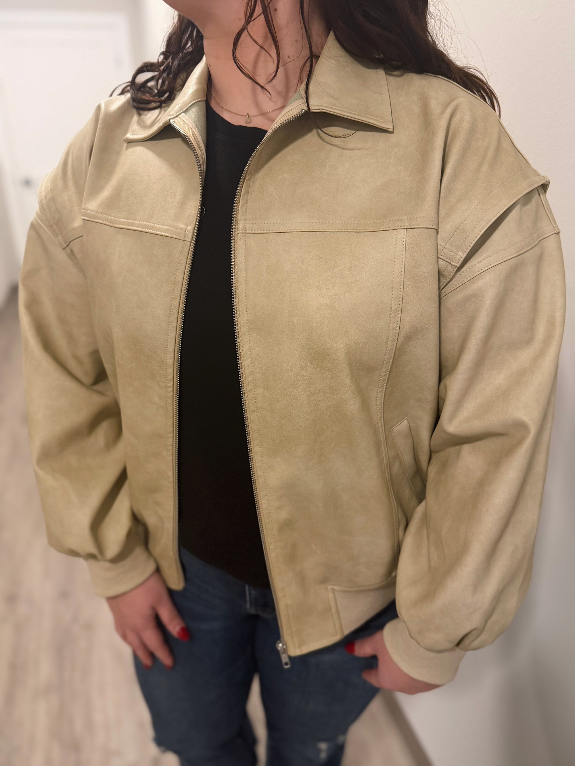 Neutral Ground Leather Bomber