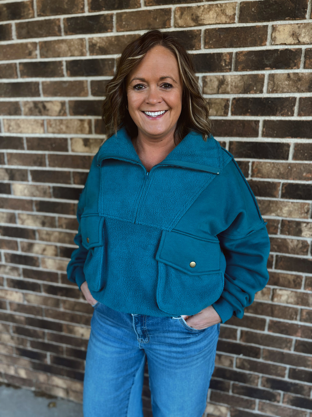 Teal Campus Pocket Pullover