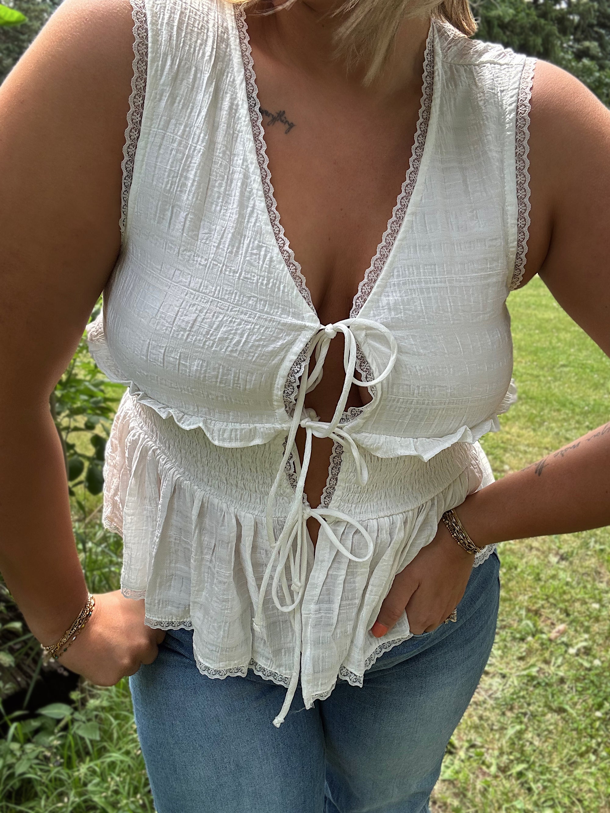 Sweet Magnolia Tie Tank- Ivory
