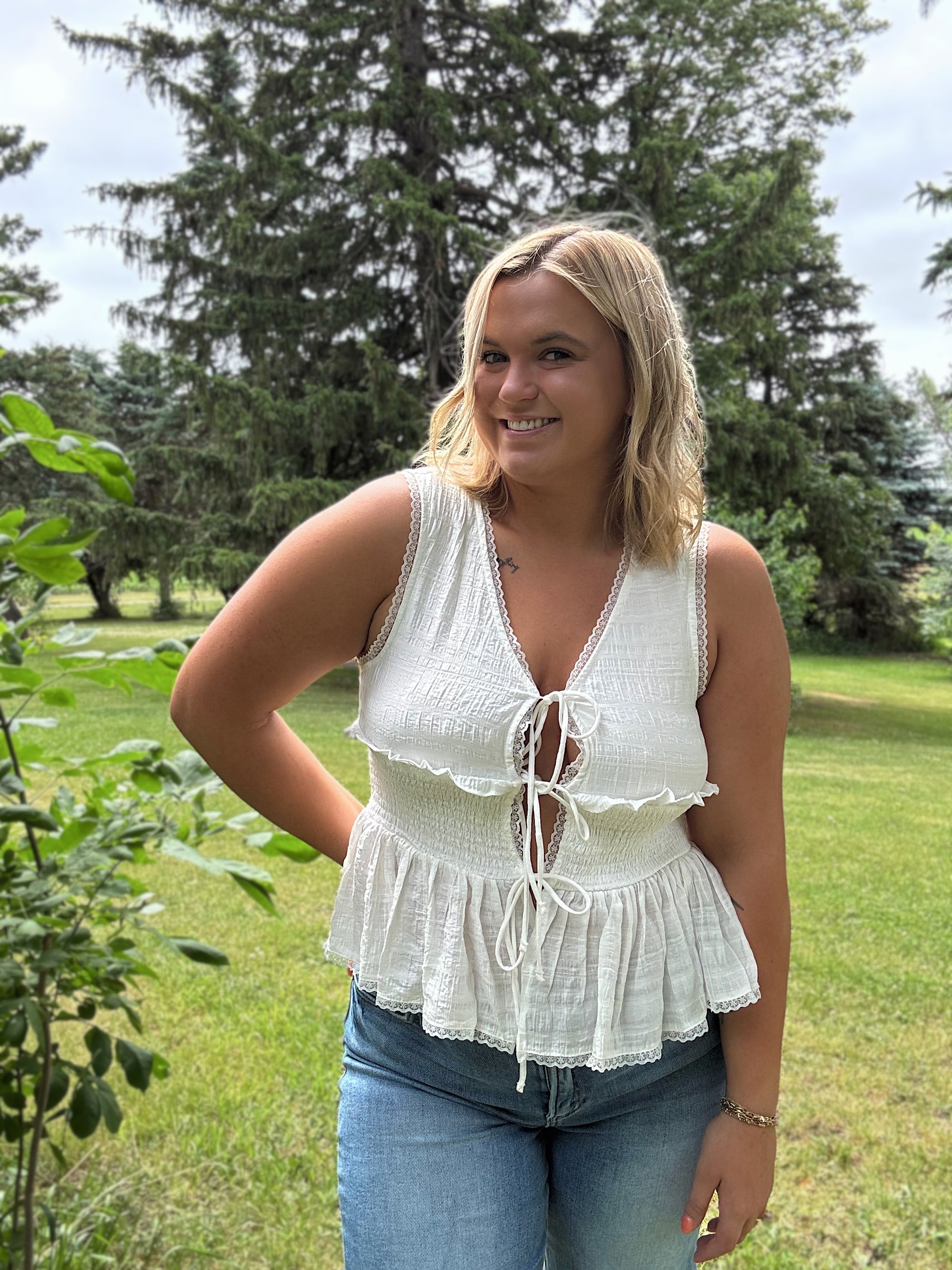 Sweet Magnolia Tie Tank- Ivory