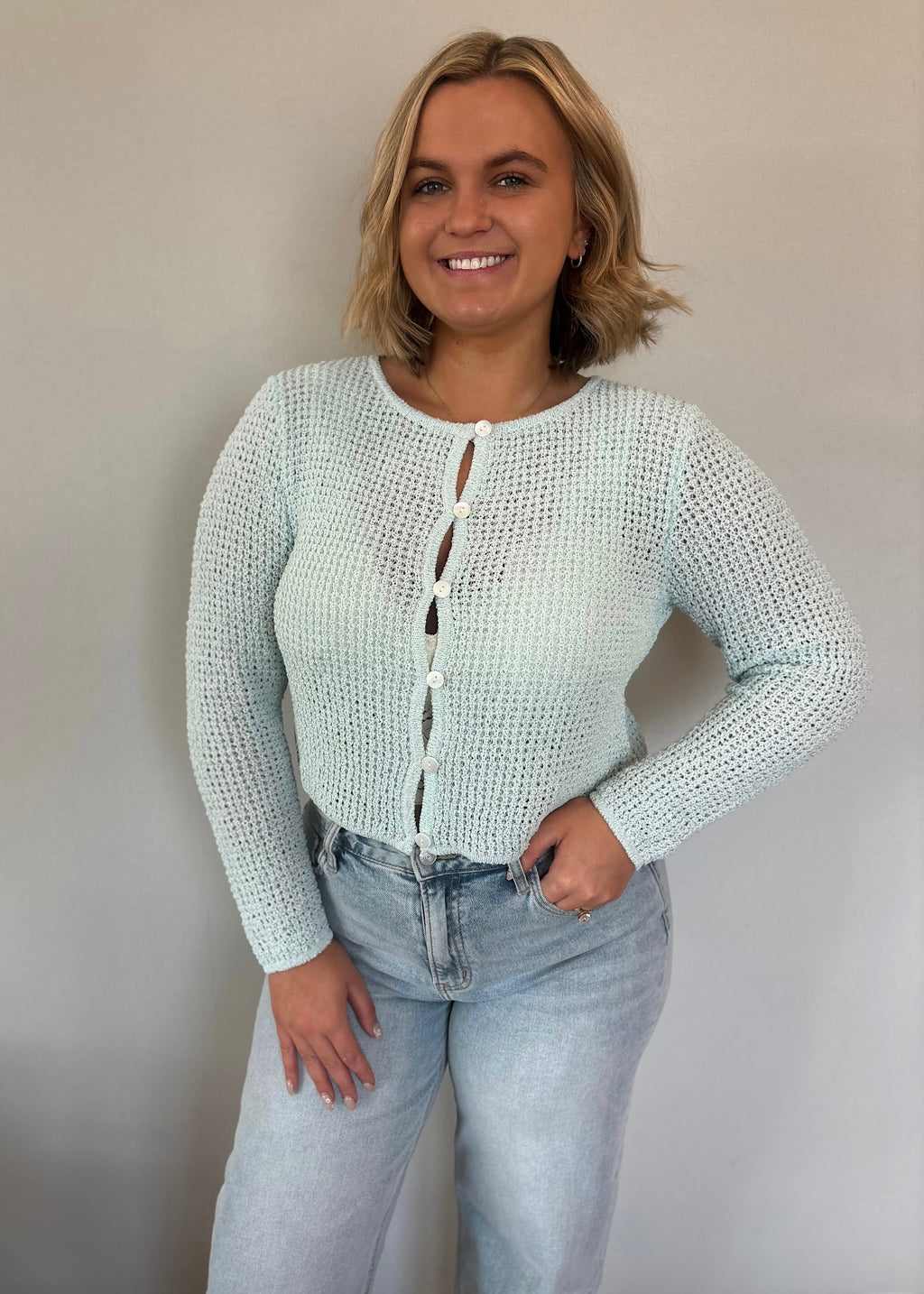 Powder Knit Button Long Sleeve