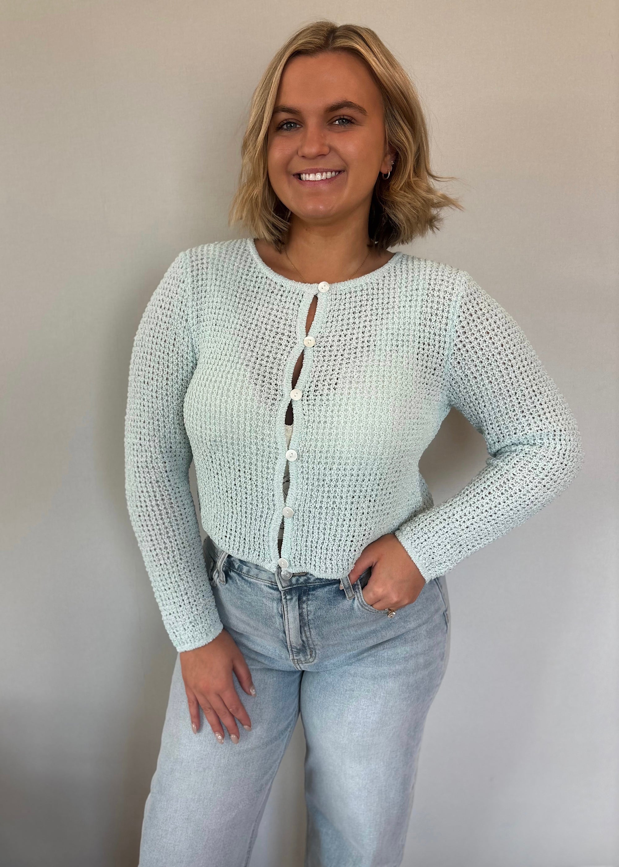 Powder Knit Button Long Sleeve