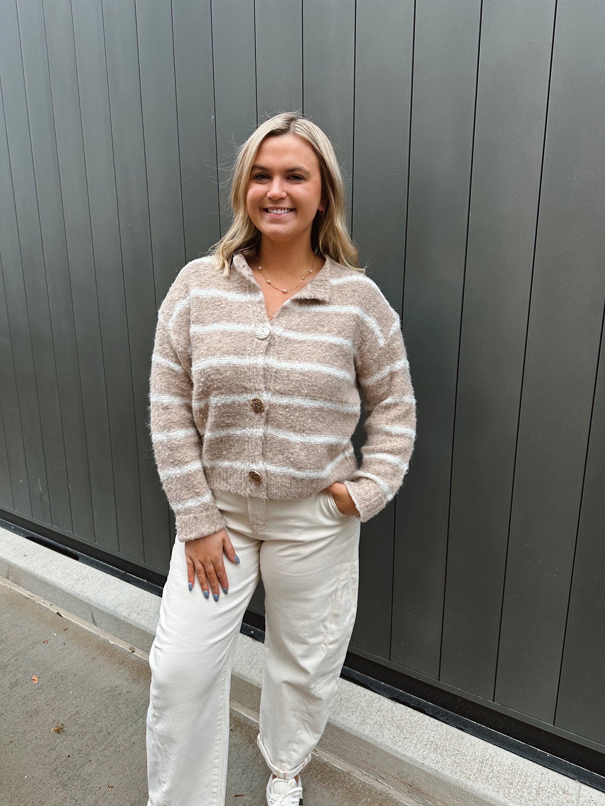 Buttered Beige Stripe Cardigan