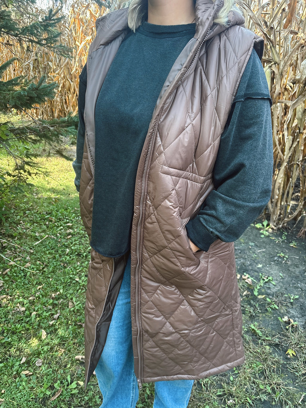 Cocoa Quilted Longline Vest