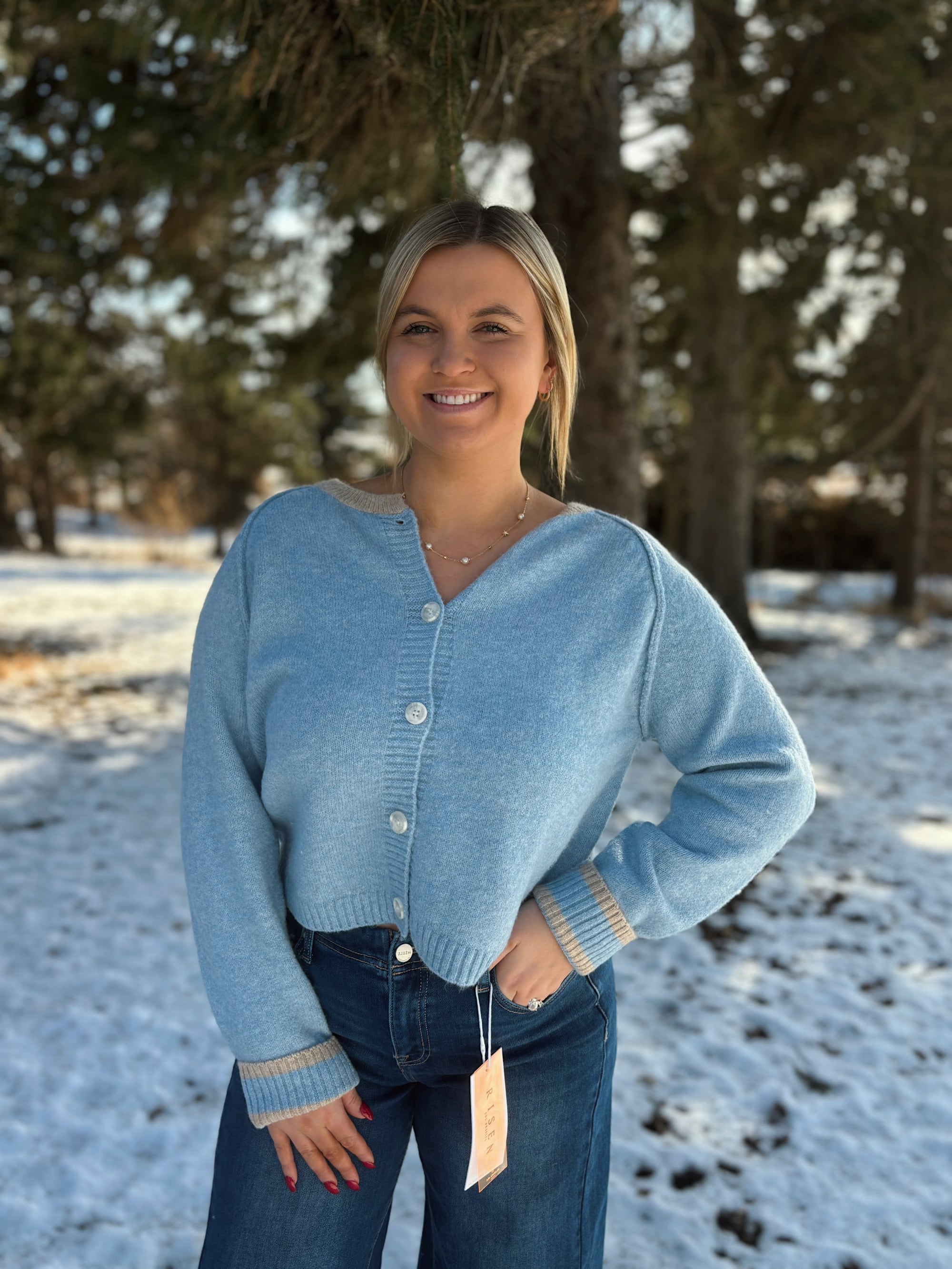Blueberry Taupe Button Knit Sweater