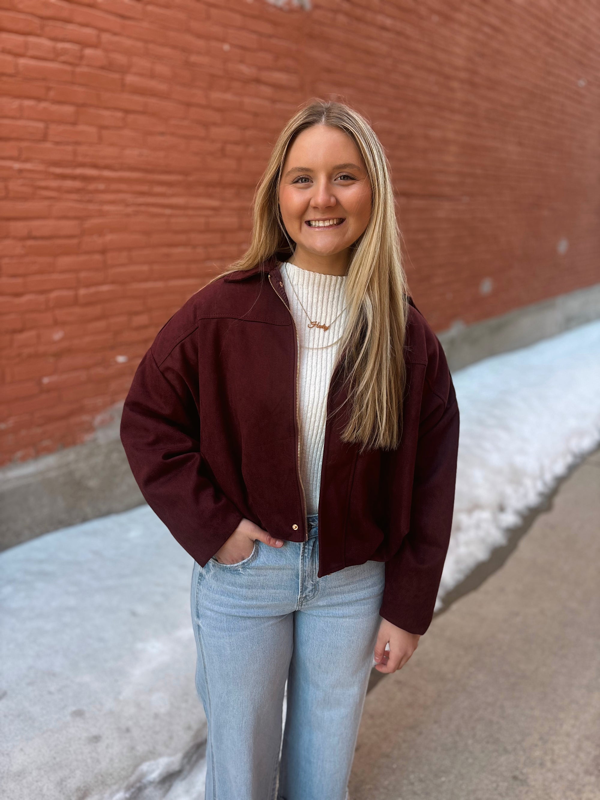 Vintage Merlot Suede Bomber