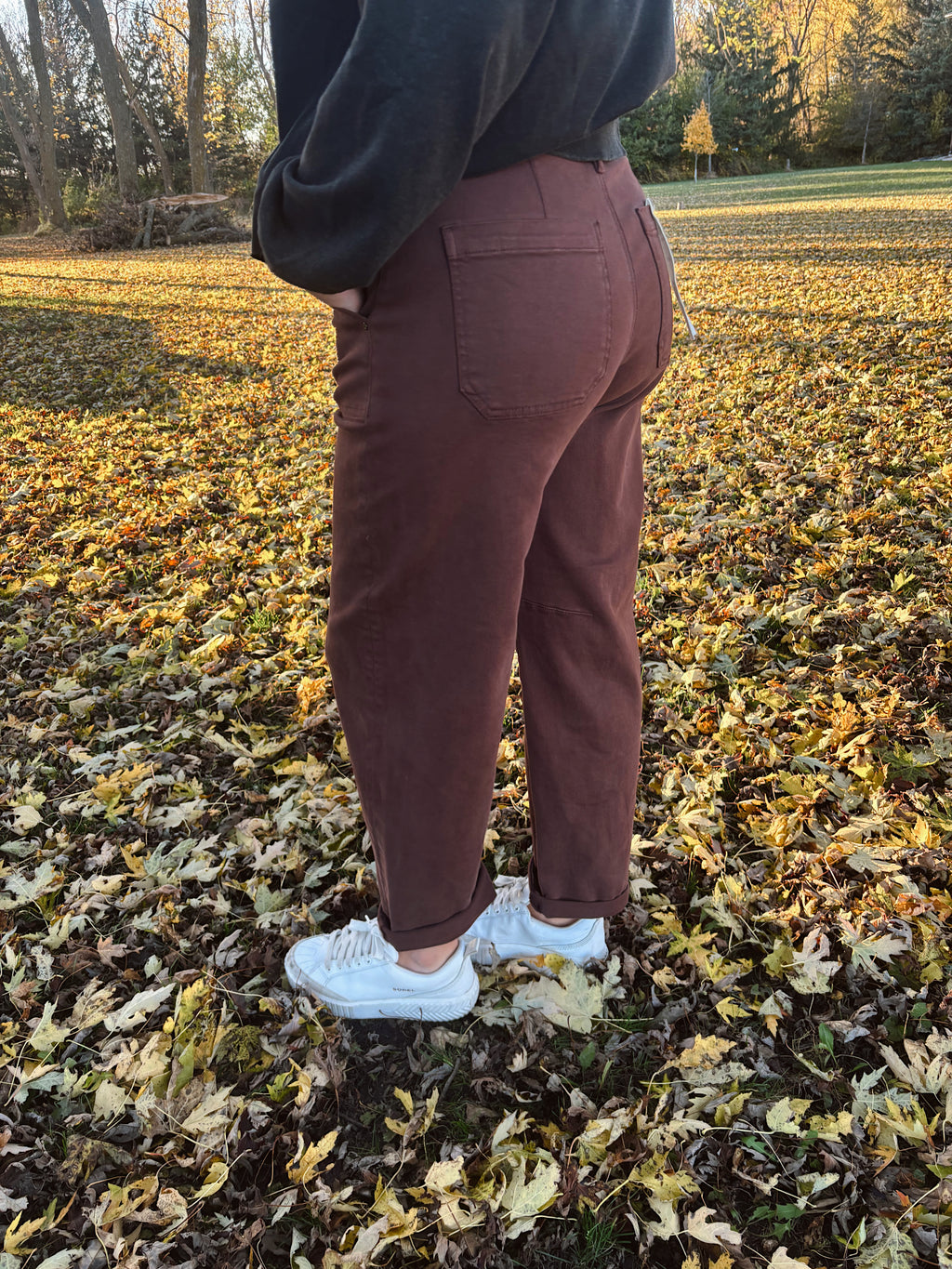 Risen Choco Brown High Rise Barrel Jeans