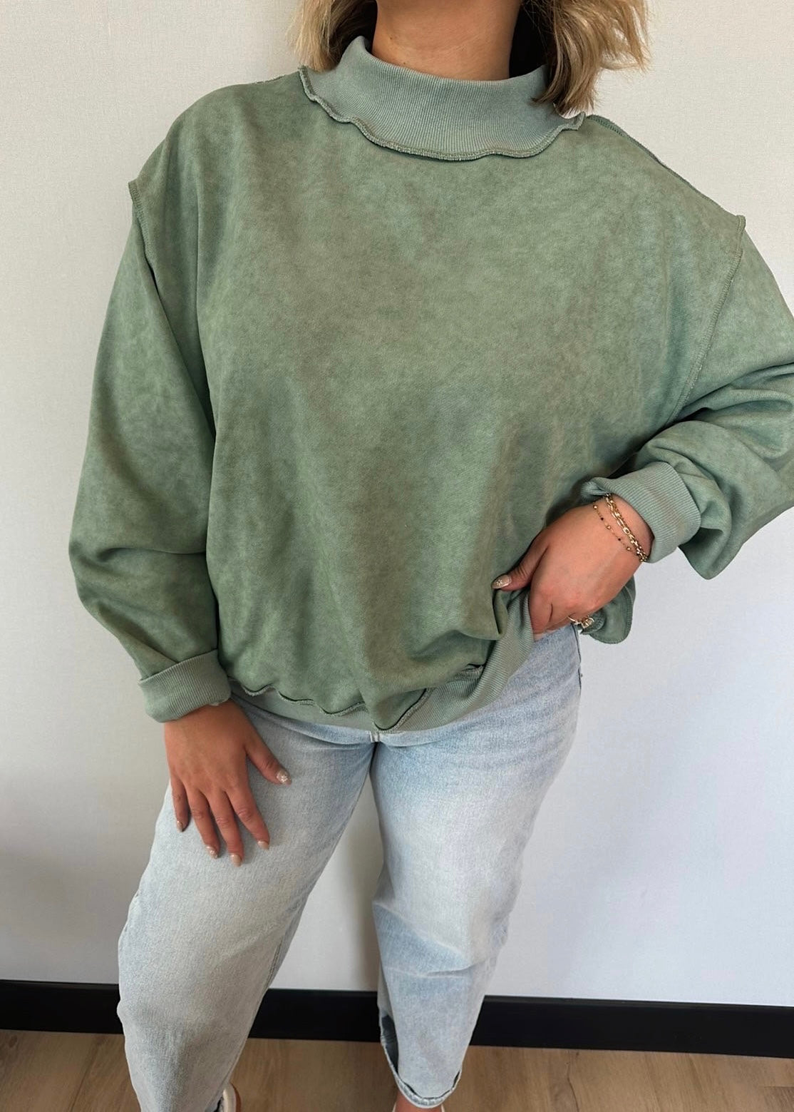 Washed Sage Weekend Mock Neck