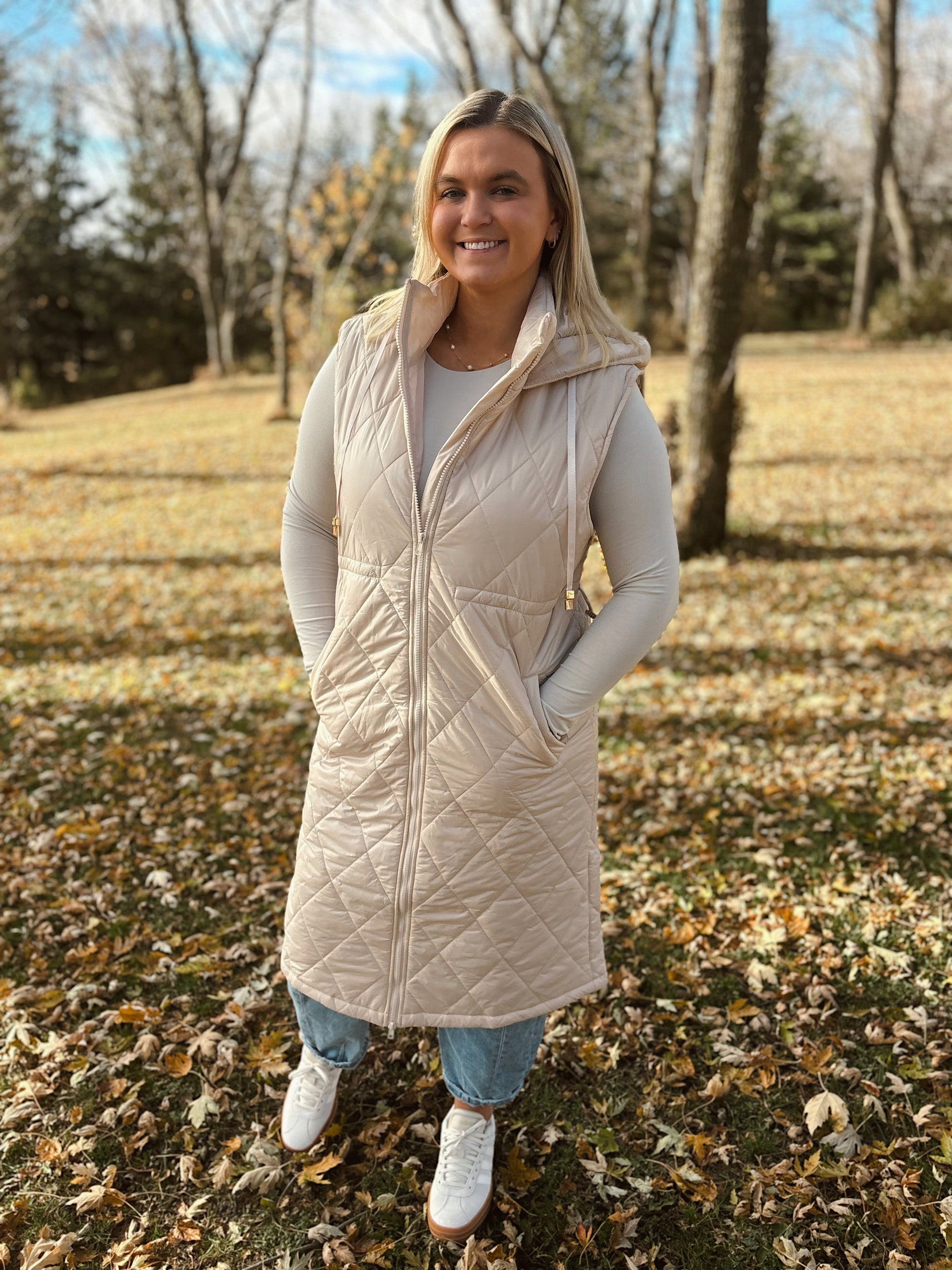 Beige Quilted Longline Vest