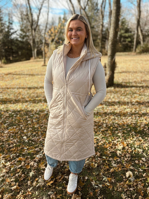 Beige Quilted Longline Vest