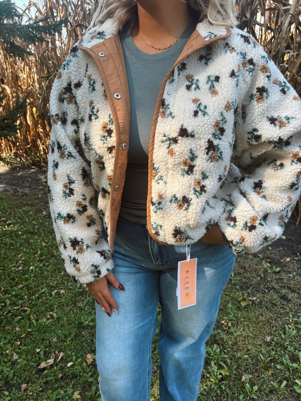 Wildflower Cream & Khaki Fleece Jacket
