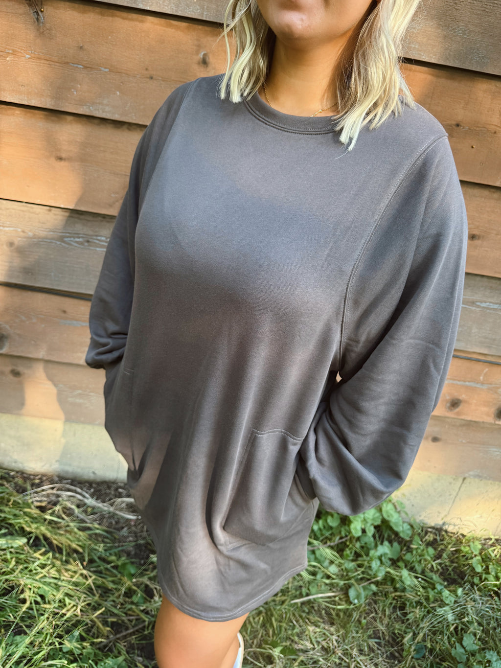 On The Go Sweatshirt Dress-Ash