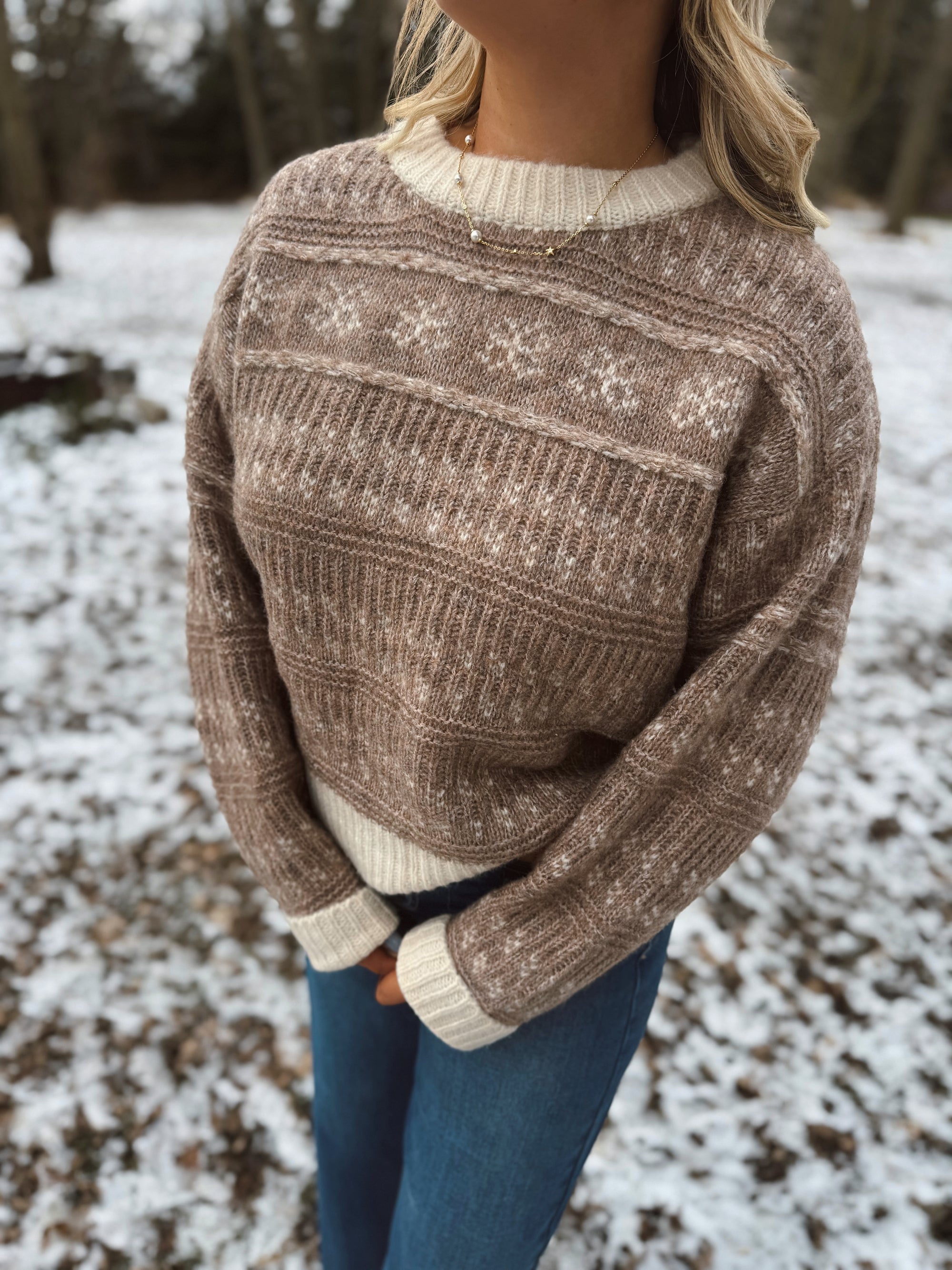 Frosted Taupe Fair Isle Knit Sweater
