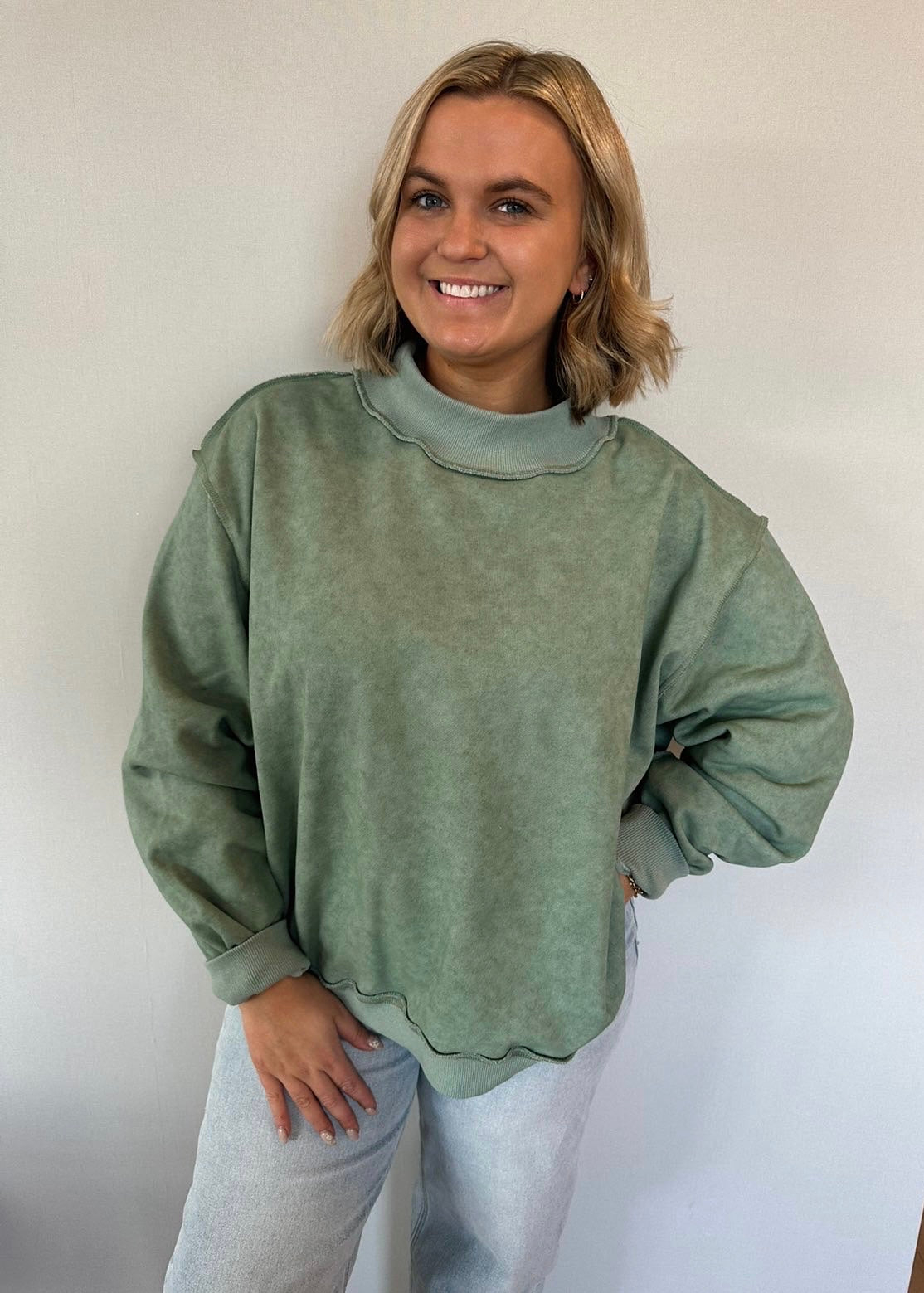 Washed Sage Weekend Mock Neck