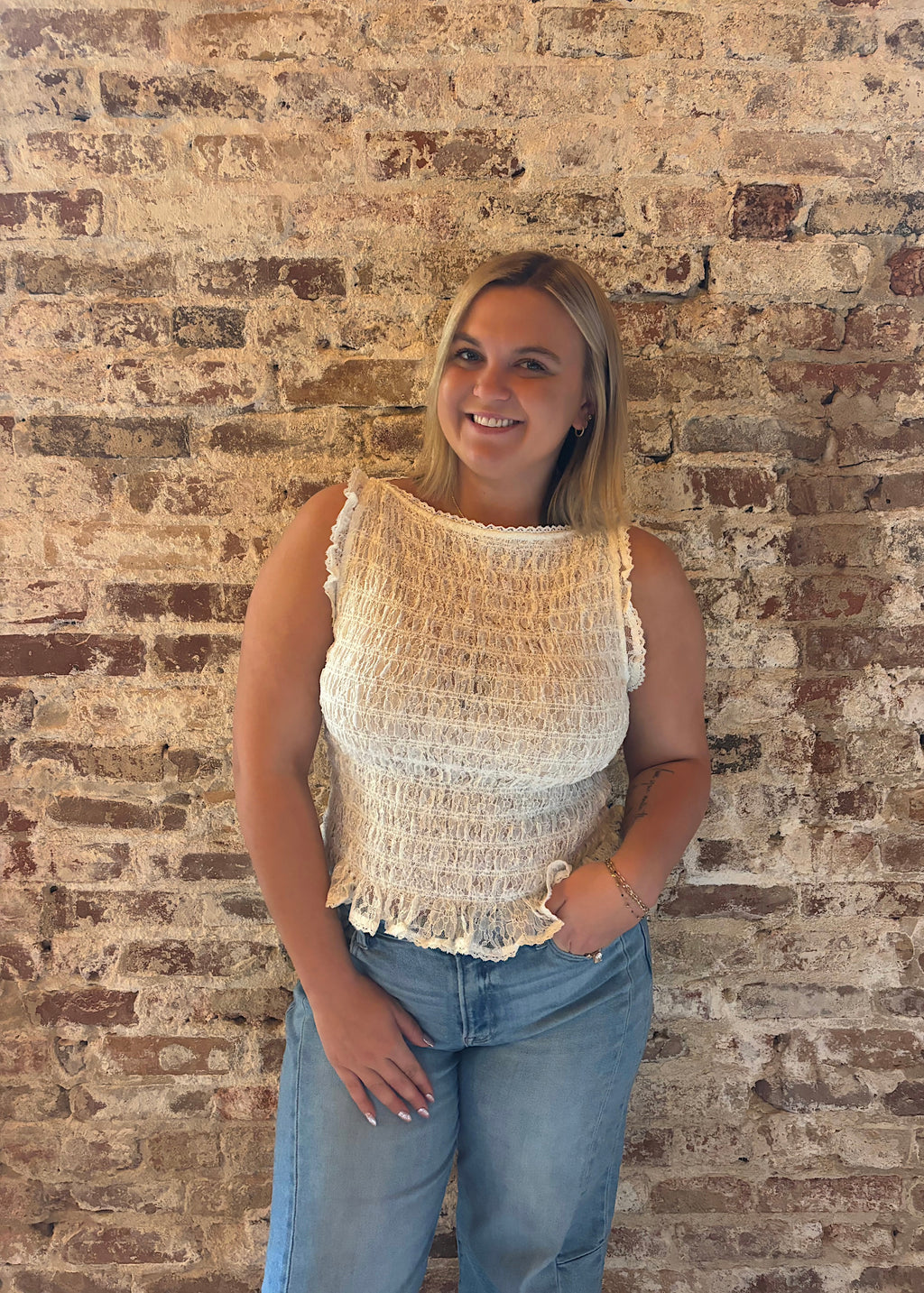 Sweet Lace Trim Sleeveless Top