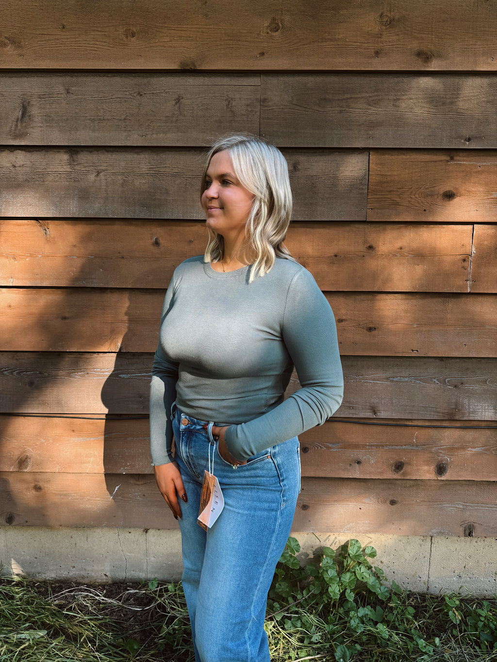 Everyday Essential Ribbed T. Green Long Sleeve