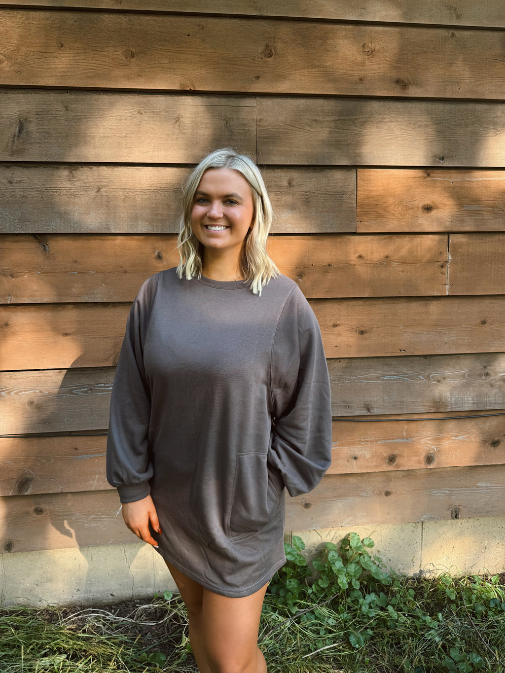 On The Go Sweatshirt Dress-Ash