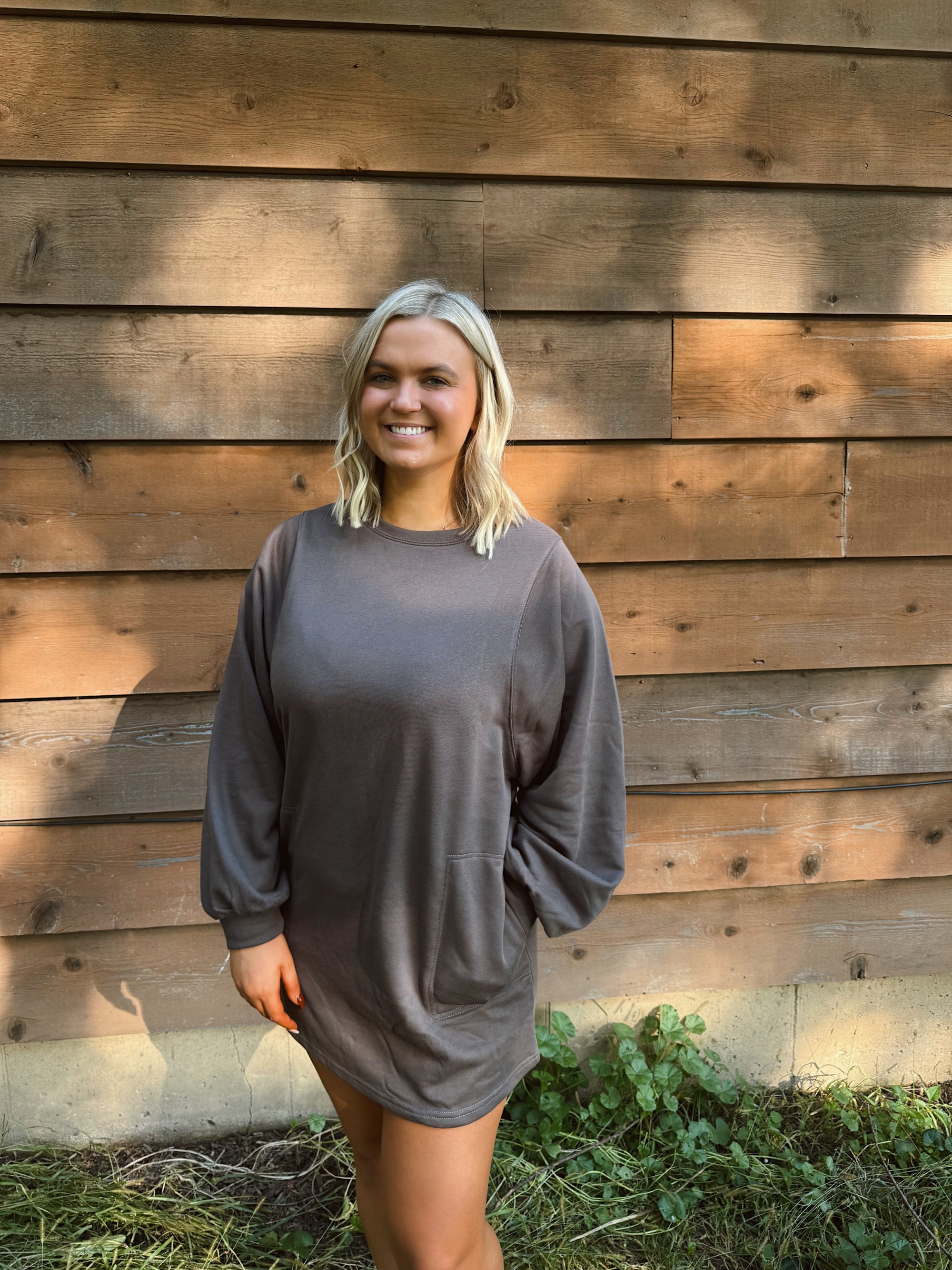 On The Go Sweatshirt Dress-Ash