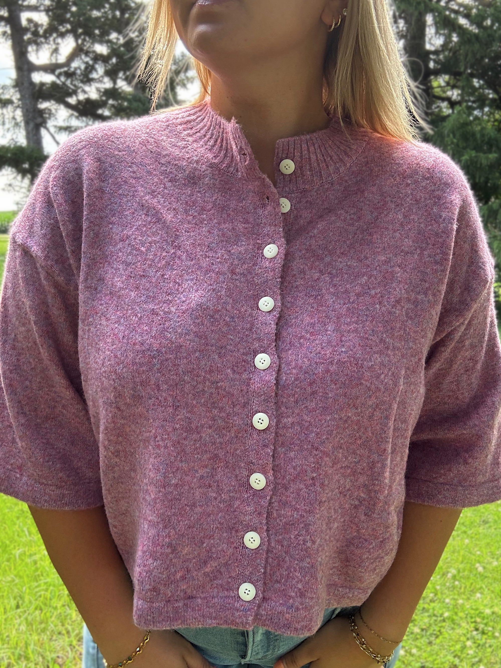 Soft Lilac Short Sleeve Cardigan