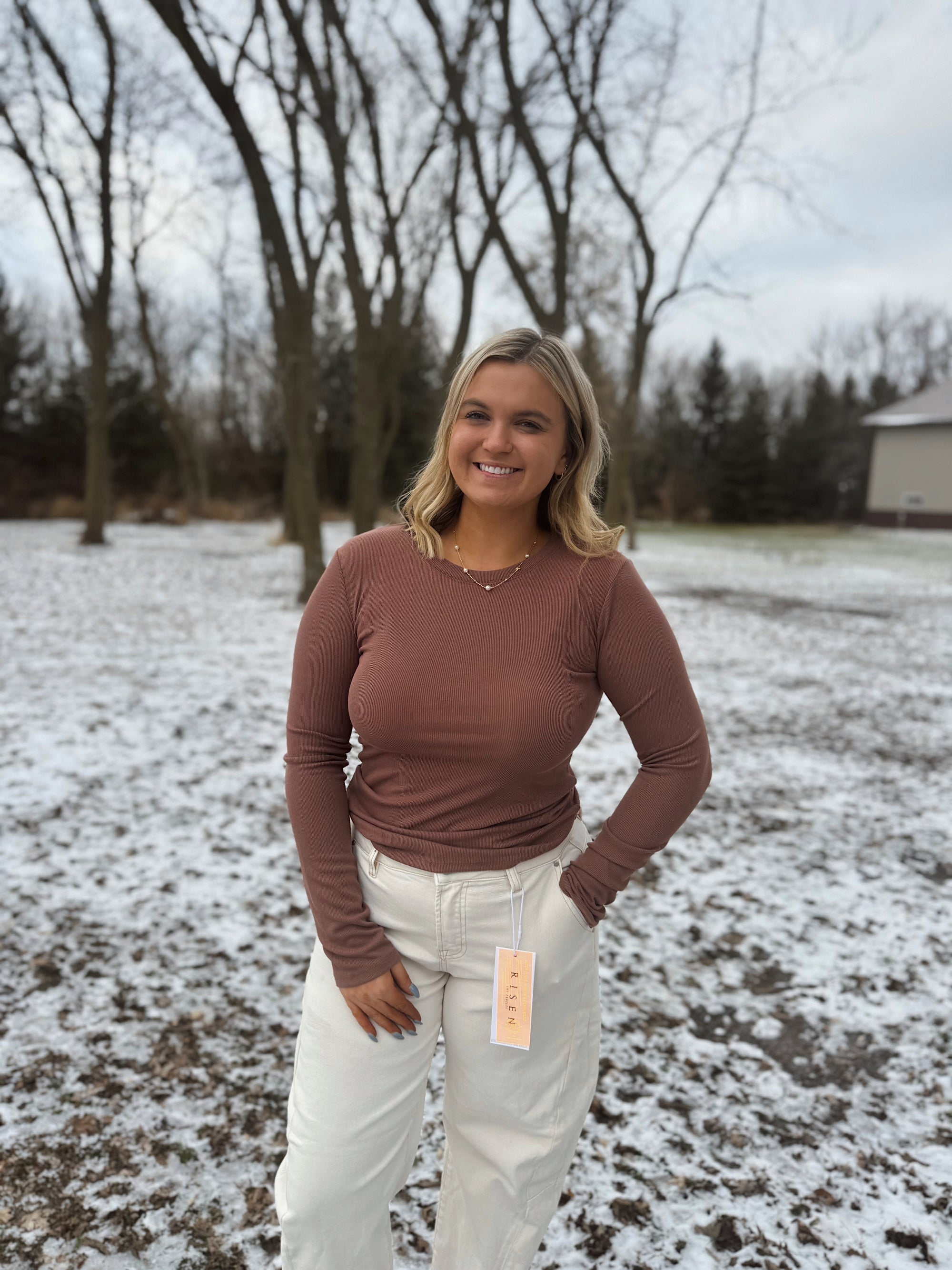 Everyday Essential Red Bean ribbed long sleeve