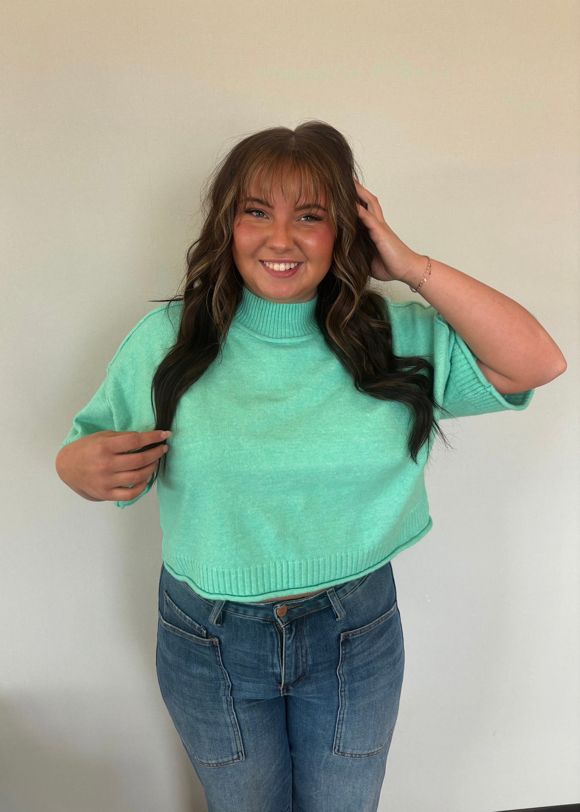 Mint Breeze Mock Neck Short Sleeve