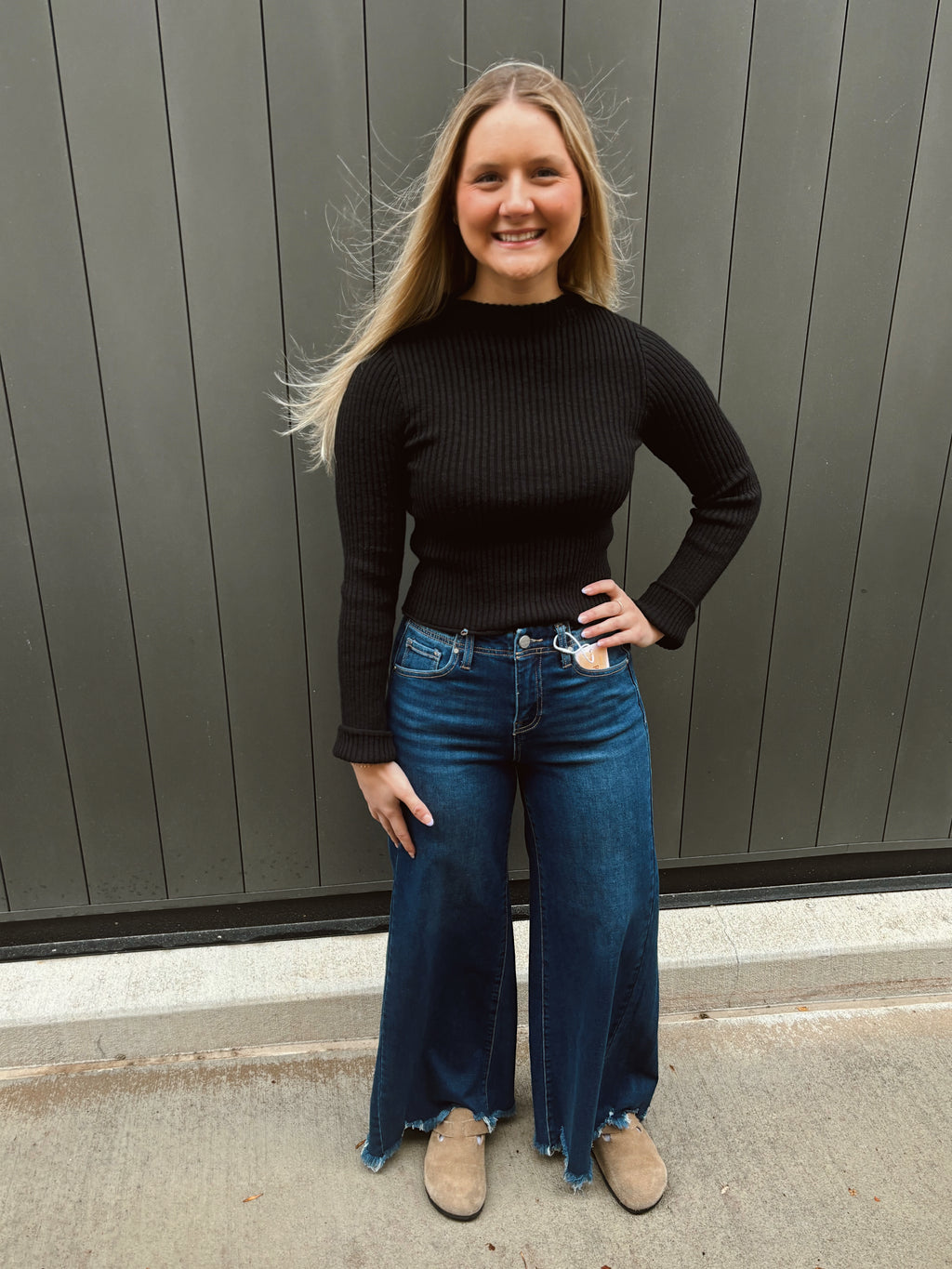 Black Ribbed Mock Neck Knit