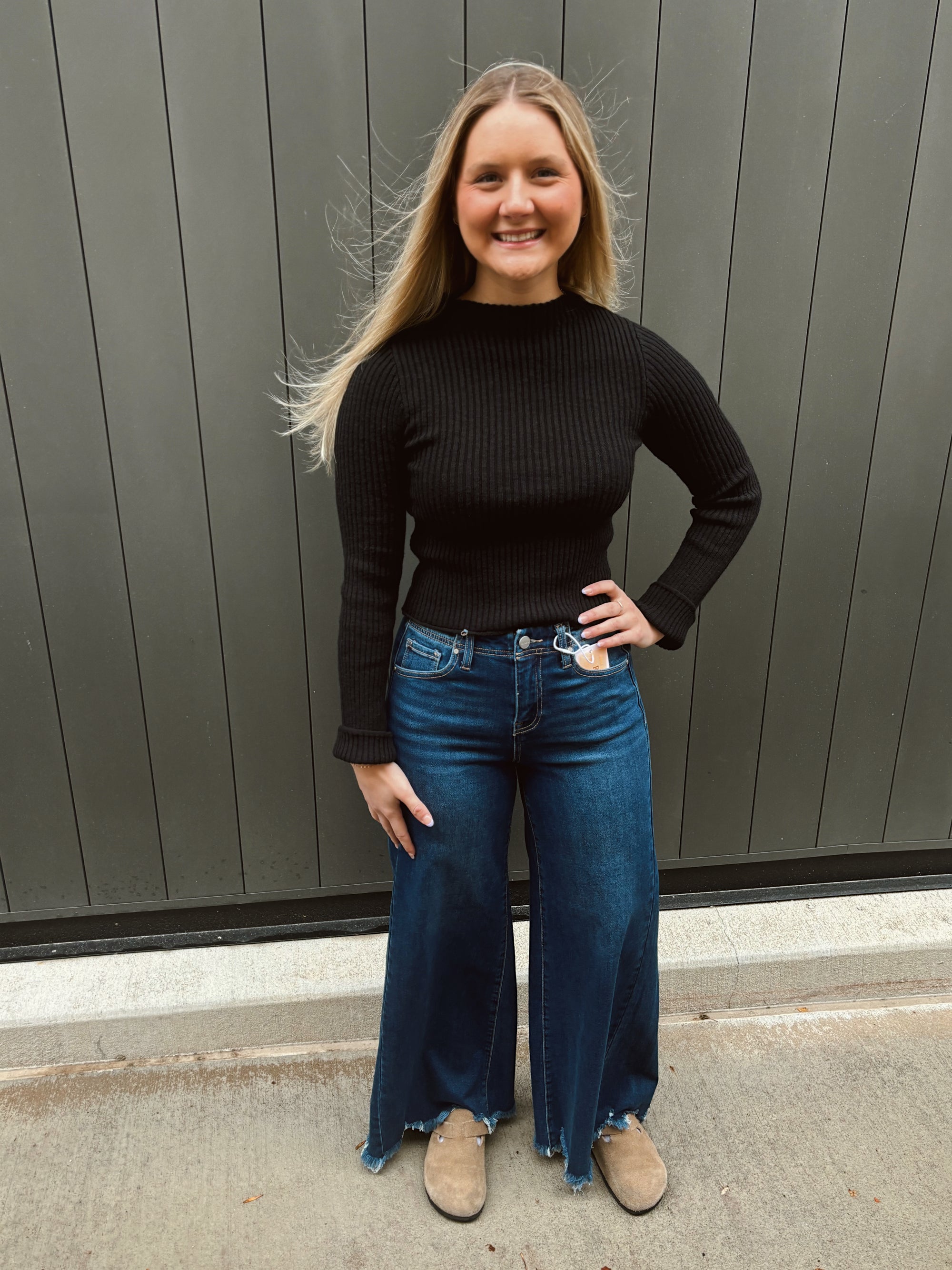 Black Ribbed Mock Neck Knit