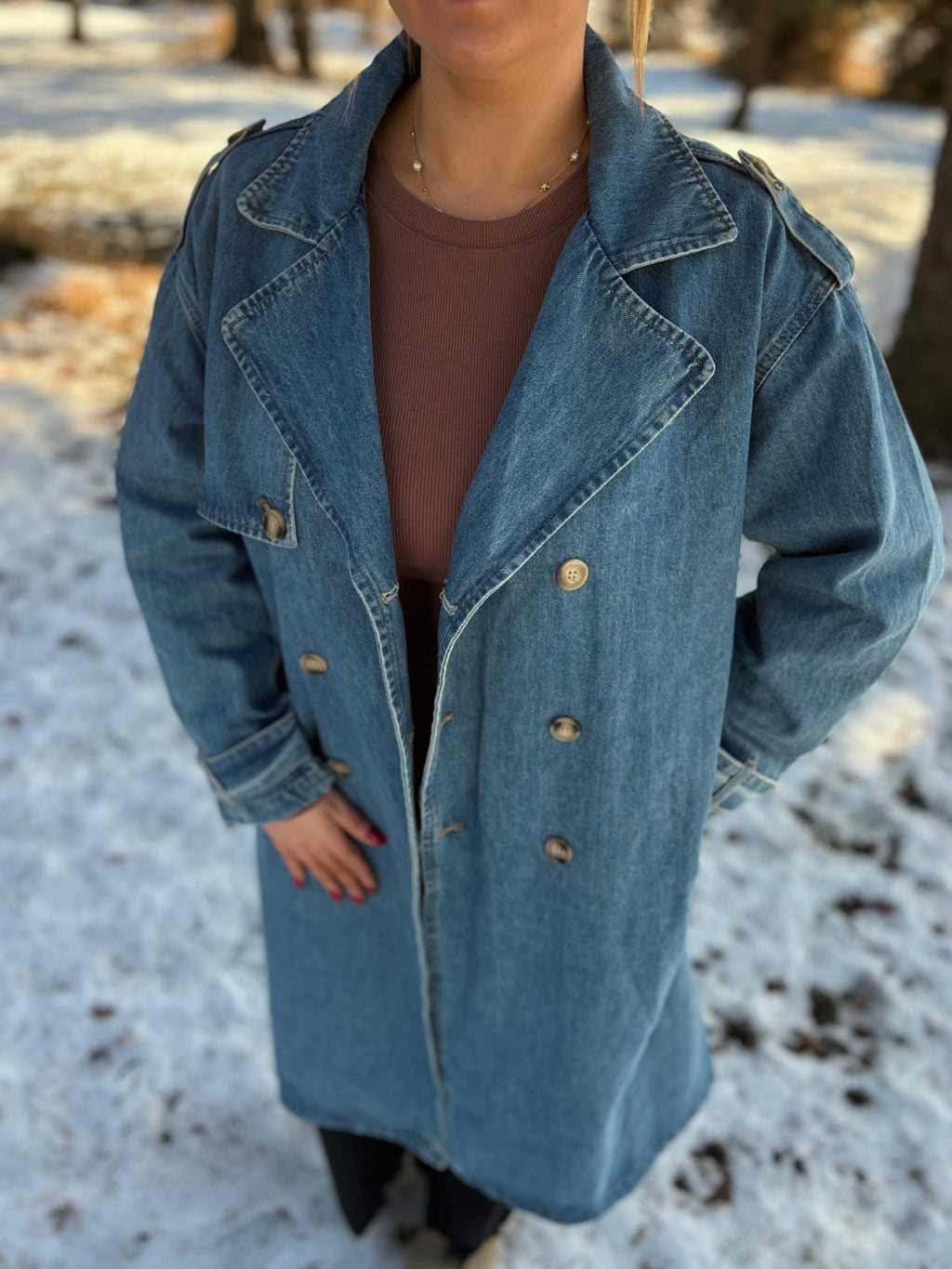 Downtown Belted Denim Trench