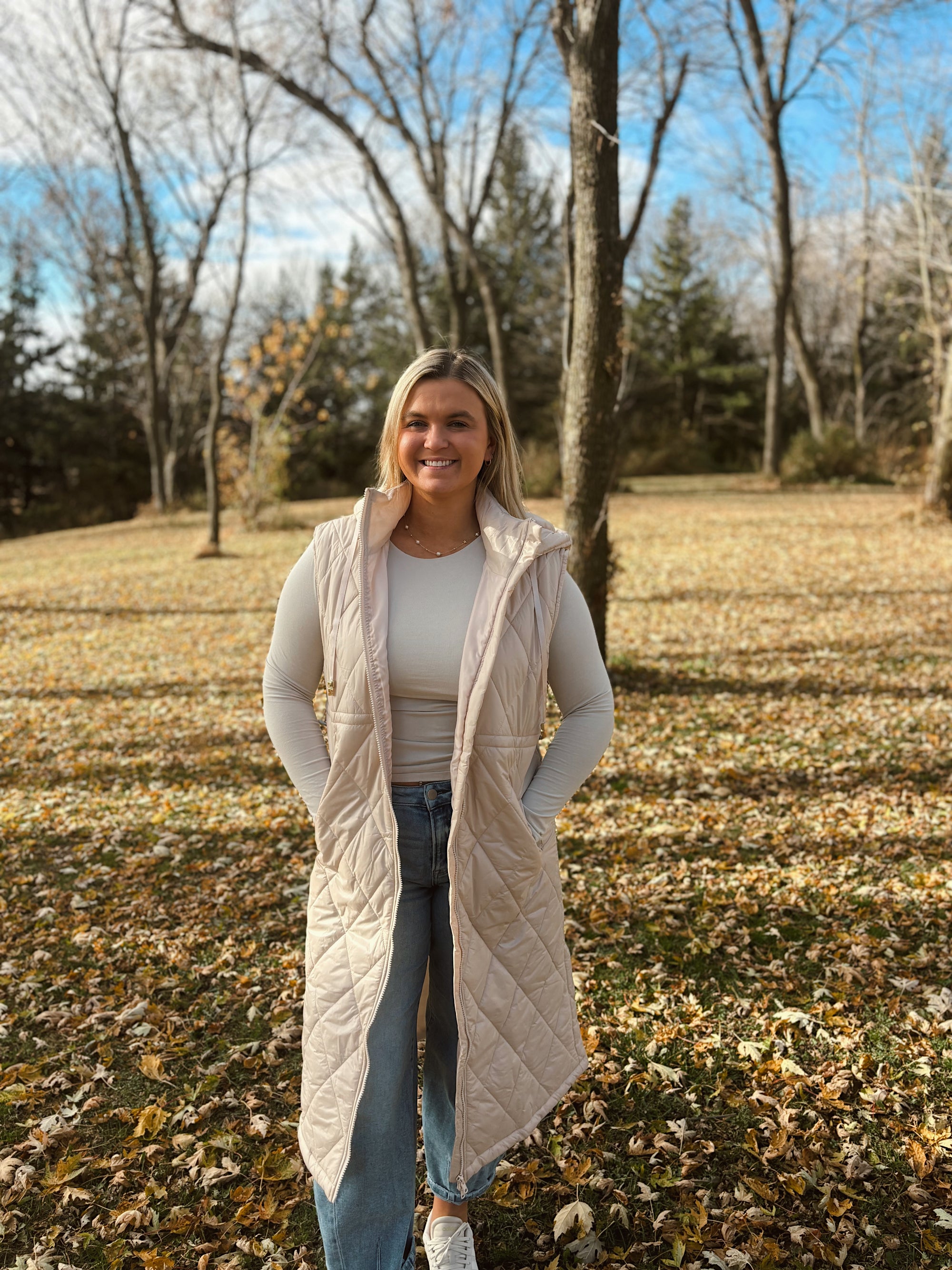 Beige Quilted Longline Vest