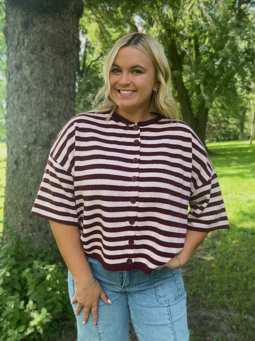 Berry Mocha Stripe Cardigan