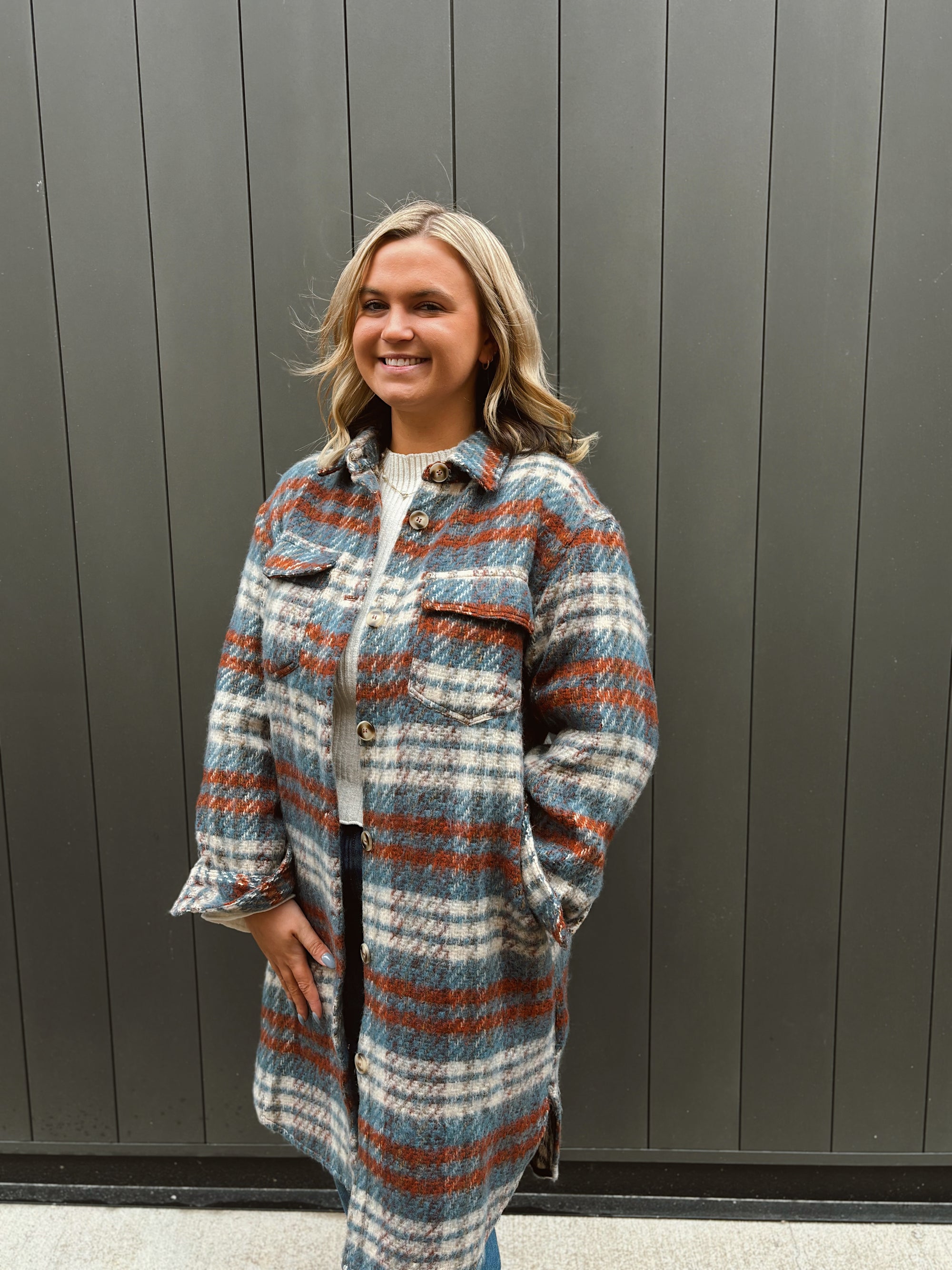 Cranberry Plaid Longline Jacket