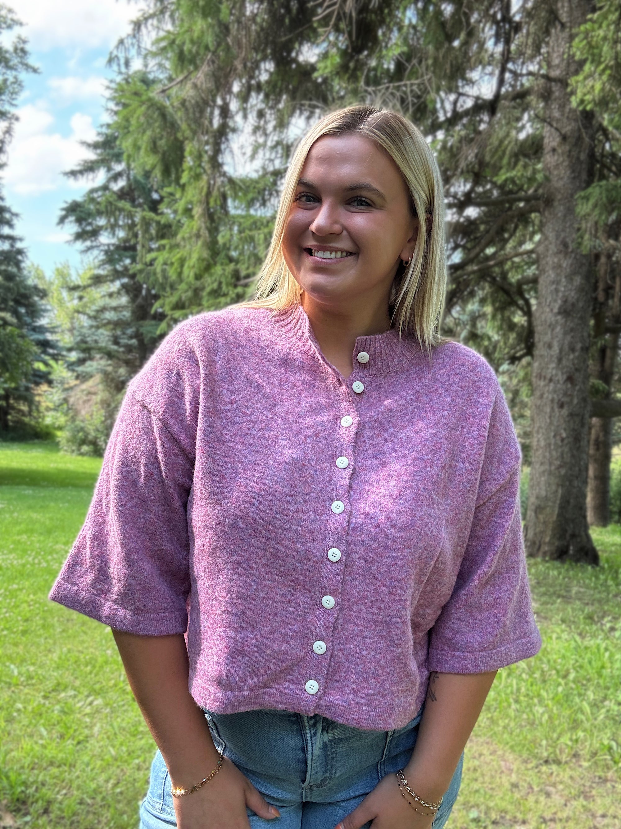 Soft Lilac Short Sleeve Cardigan